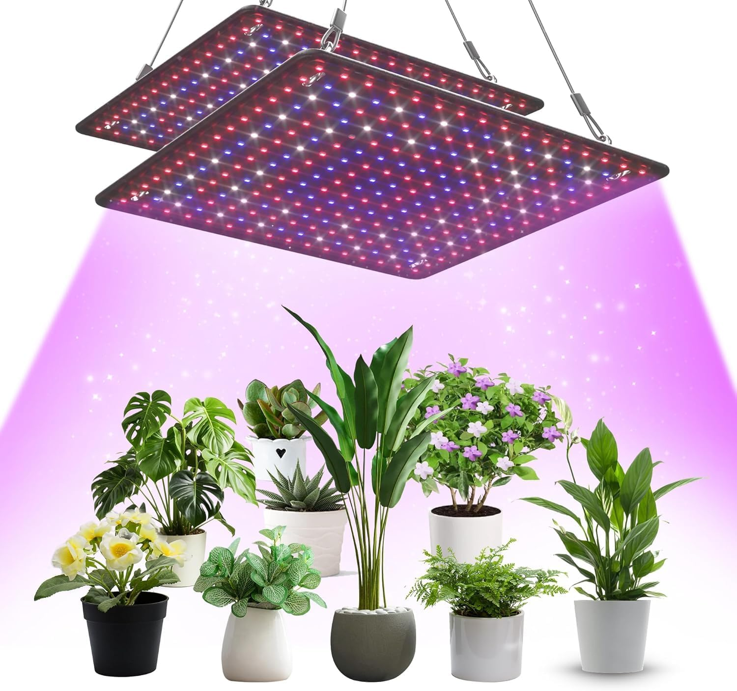 2 Pack LED Grow Light Panel 400W Lamp for Indoor Plants, Full Spectrum with Warm White Blue Red UV IR Leds for 4X4Ft Coverage Grow Tent Greenhouse Veg and Bloom Seedlings Hydroponics image number 6