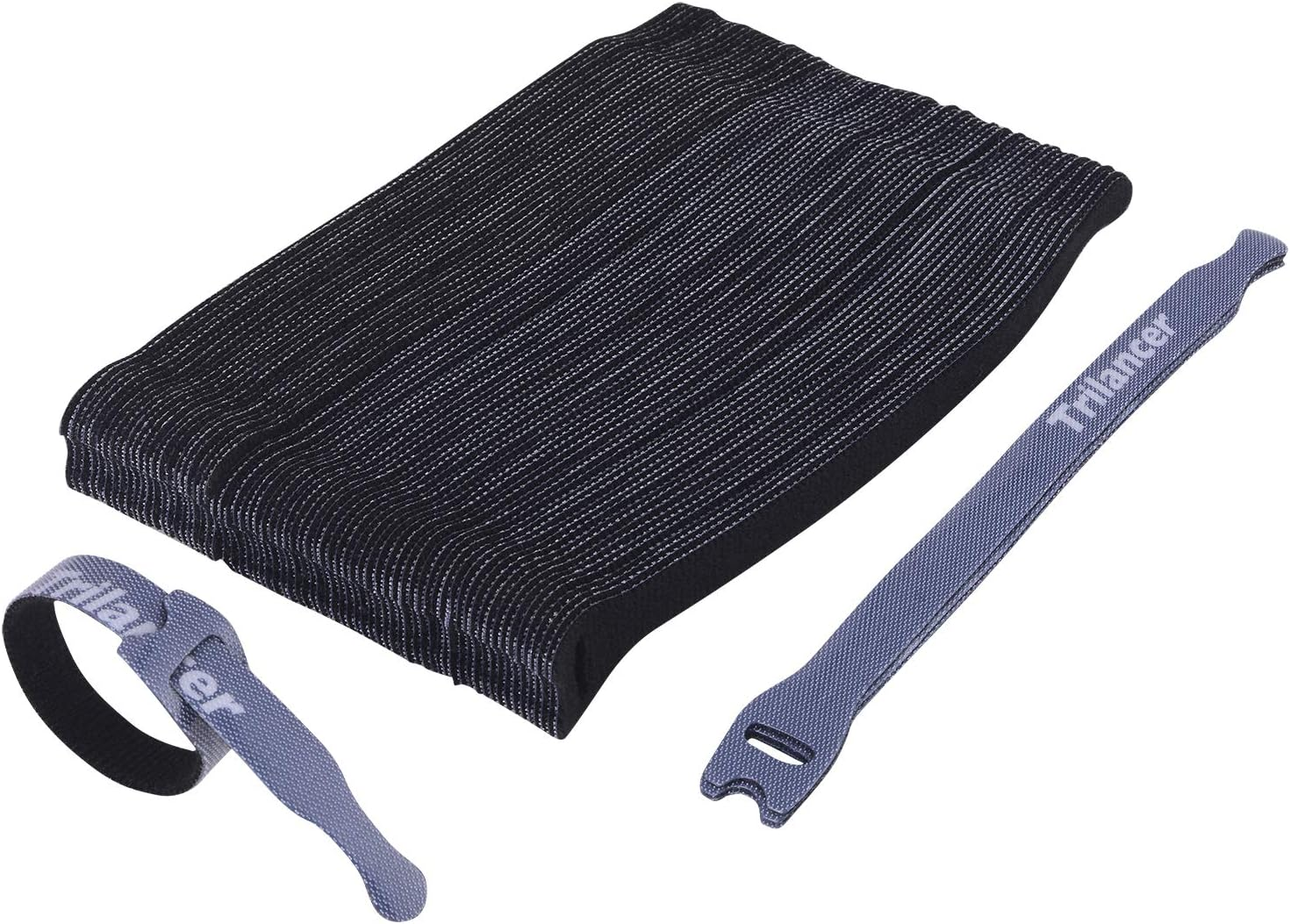 Reusable Cable Ties, Trilancer Cord Wraps, Adjustable Strap Fastener, Cable Organizer, Fastening Hook and Loop, 8 Inches, 50 PCS (Black) image number 5