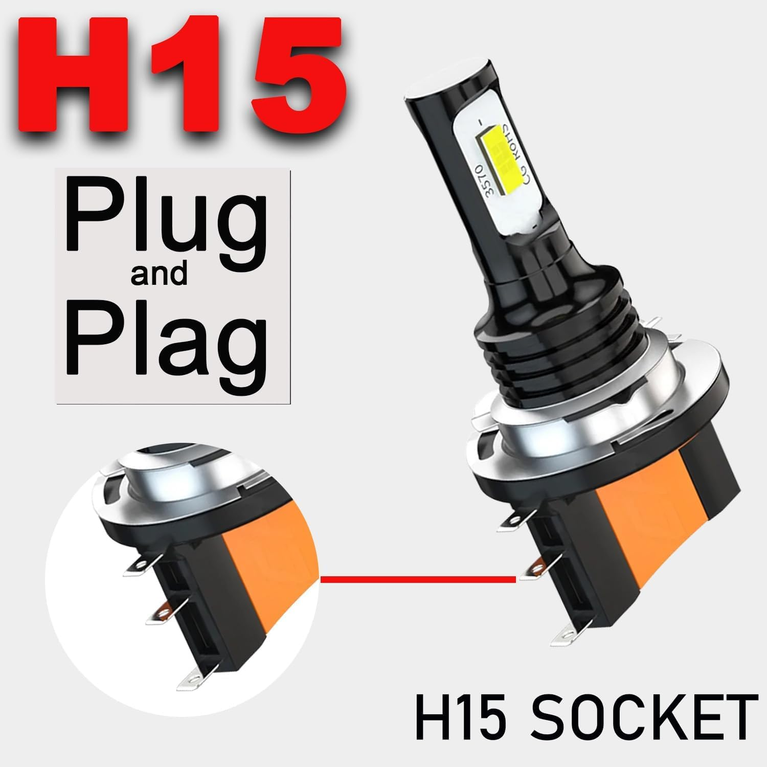 H15 LED Fog Light Bulbs, 6000K Bright Anti-Fog Lights, 3570-2SMD Chipsets Super Bright LED Bulbs Kits, Plug and Play Car LED Replacement Bulbs, Universal for Most Cars, Pack of 2 (H15) image number 3