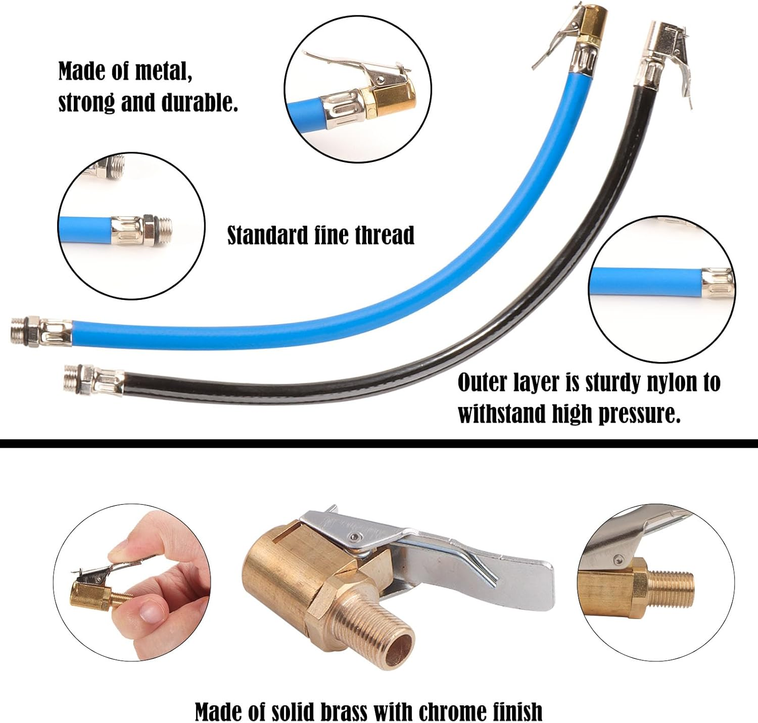 Tyre Inflator Hose 36.5 Cm Long with 2 X 8 Mm Schrader Valve Lever Connector Air Chuck Tyre Inflator Hose Valve Extension Adapter Motorcycle Bicycle Car Valve Plug Valve Connection Hoses image number 5