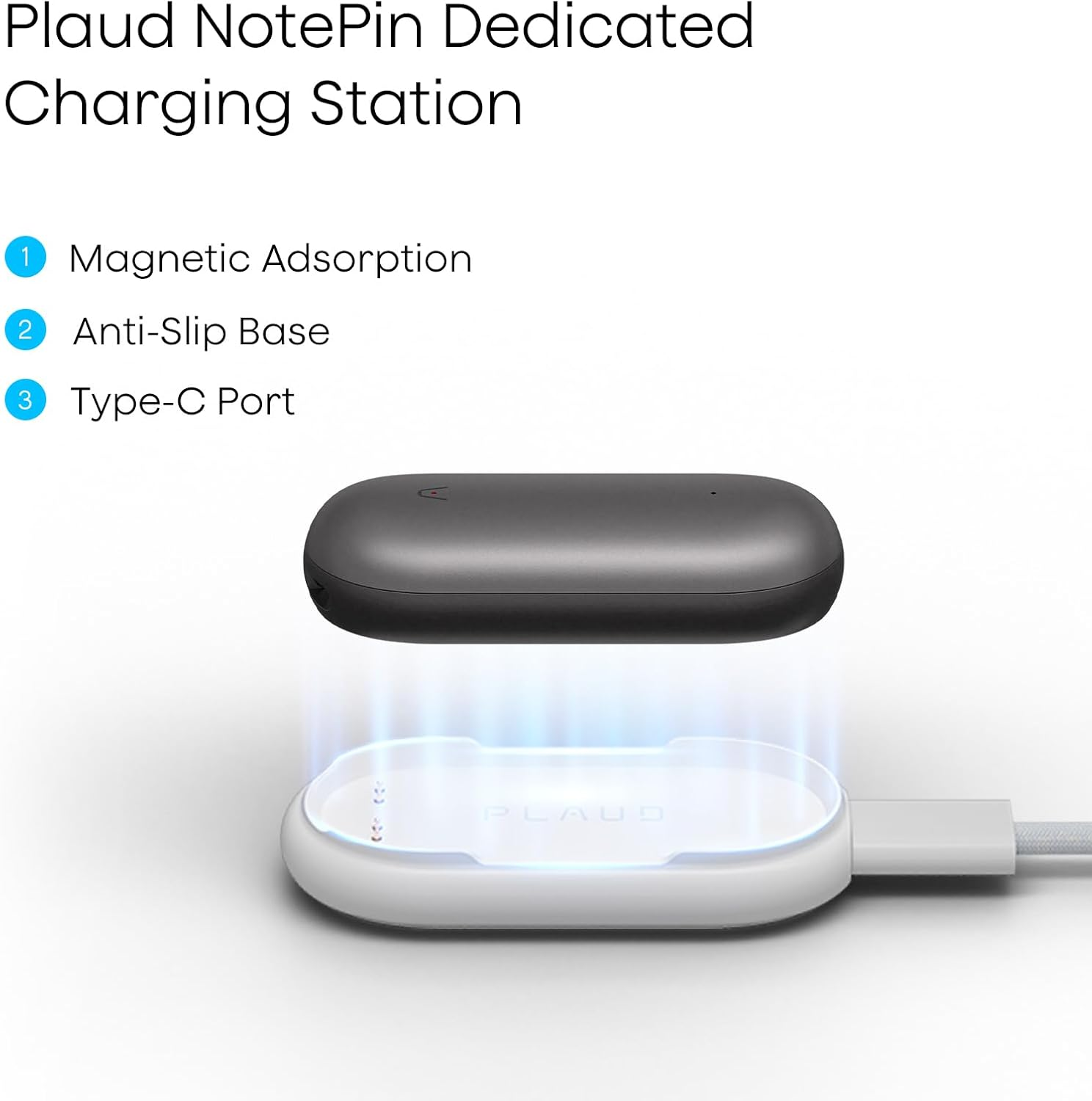 Plaud Notepin Charging Dock, Magnetic Charger Cradle with Non-Slip Base & USB-C Braided Cable, Fast 2-Hour Charging Replacement Accessory for Notepin AI Voice Recorder image number 1