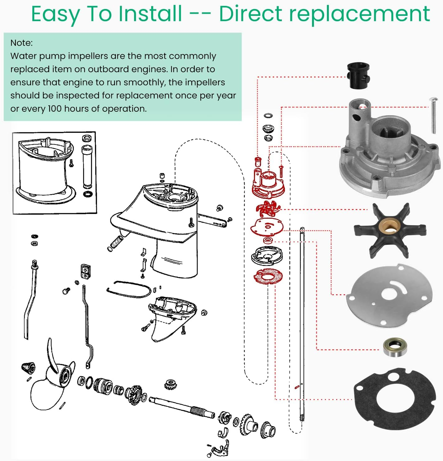 382296 Outboard Water Pump Impeller Replacement Kit for Johnson Evinrude Outboard 9.5Hp 10Hp image number 6