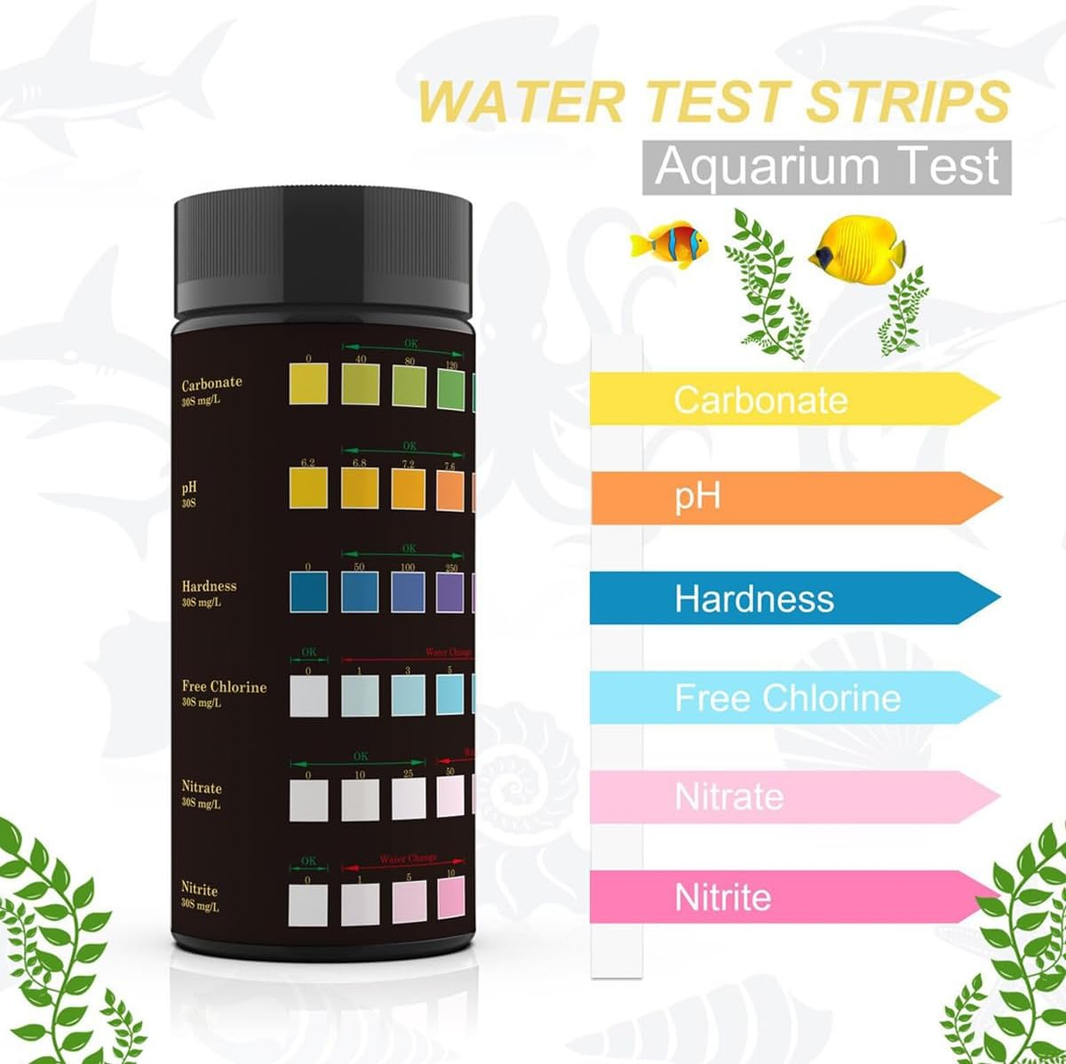 AIMALL 50Pcs Wancheng 6-In-1 Aquarium Water Test Strips - Multi-Element Testing Kit for Fish Tank, Pond, Freshwater, and Saltwater, Accurate Results image number 5