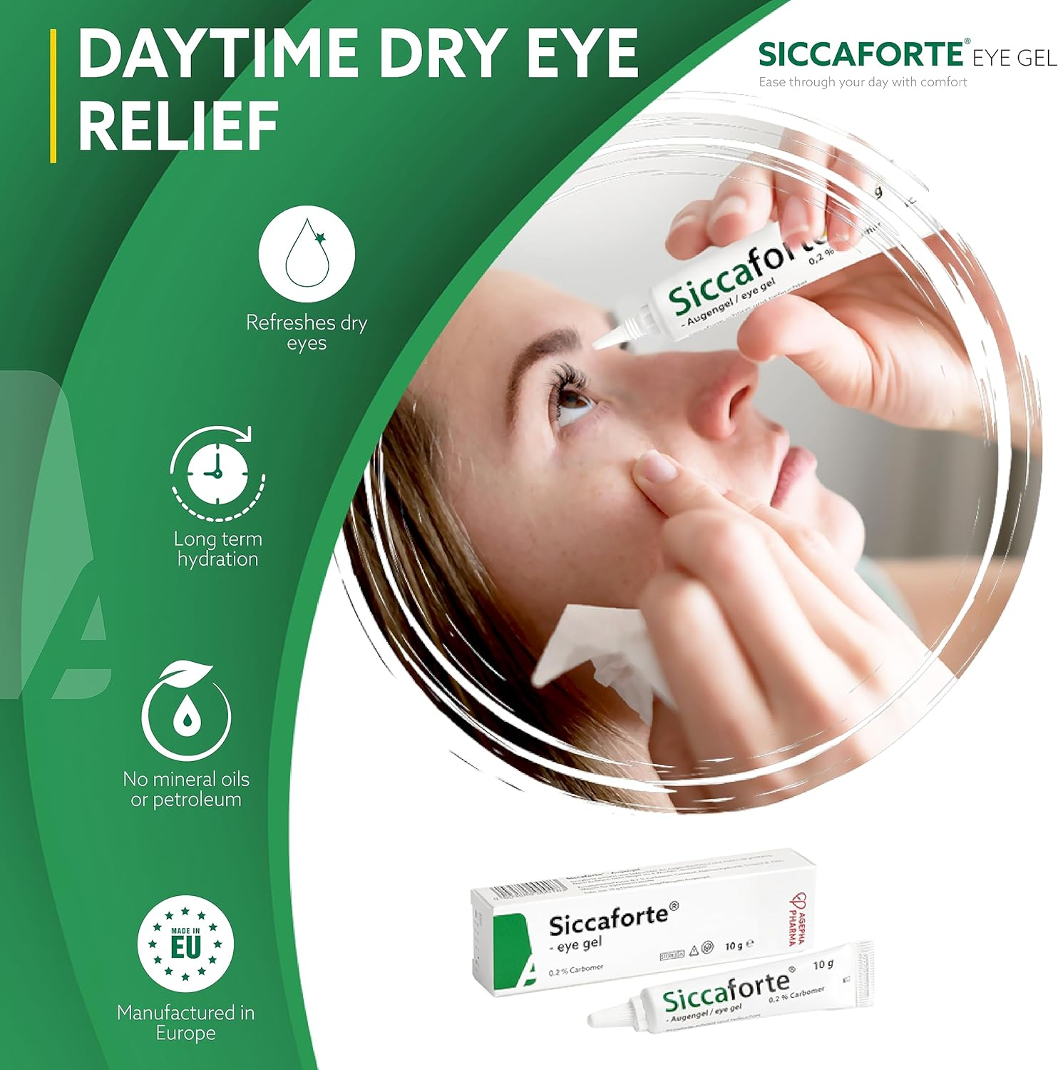 Siccaforte Intensive Dry Eye Gel with Carbomer | Corneal Gel & Eye Lubricant | Hydrate Dry Eyes | Relief against Irritated and Sore Eyes | Day Time Use image number 6