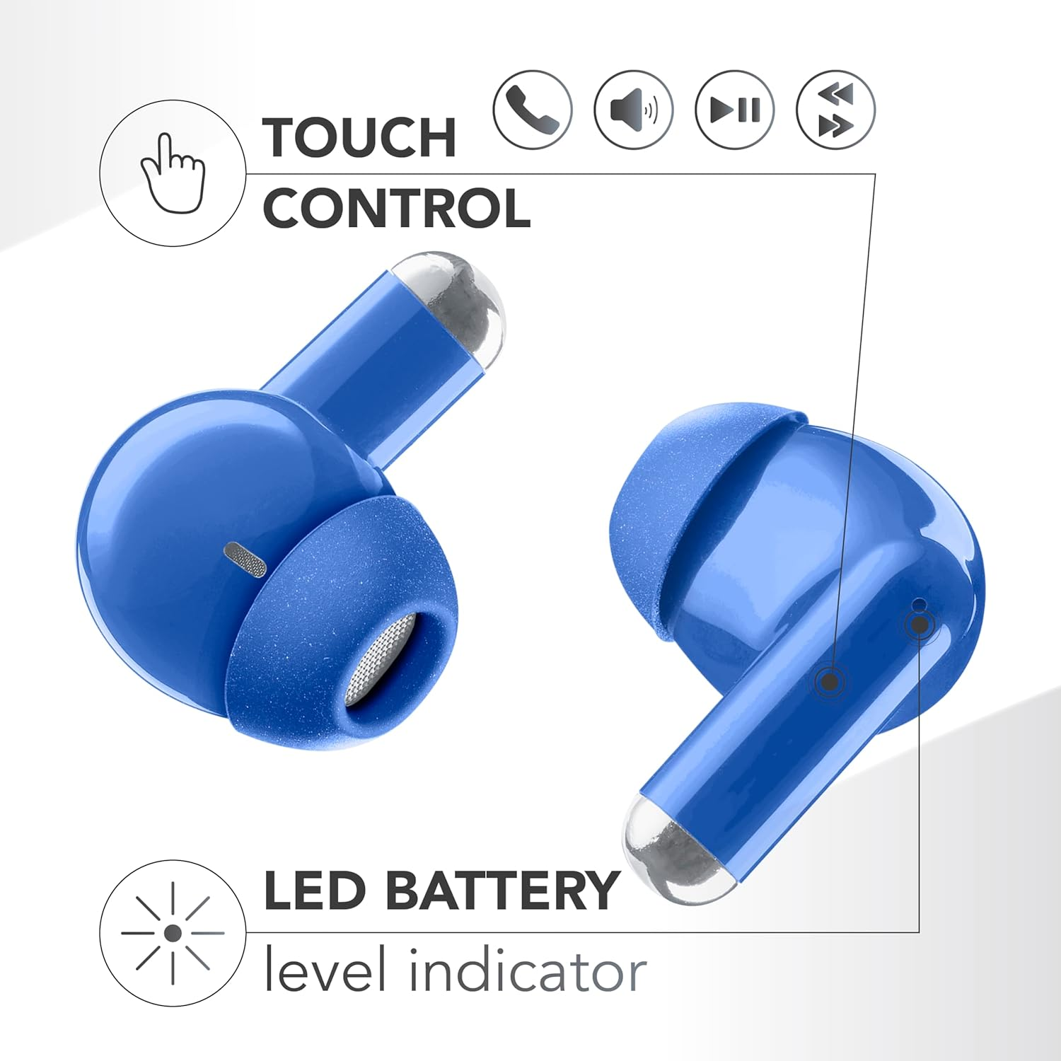 Music Sound Drift Bluetooth In-Ear Headphones Wireless with Compact Colourful Case, Auto Pairing, Touch Control, up to 22 Hours Playback Time, Blue image number 1