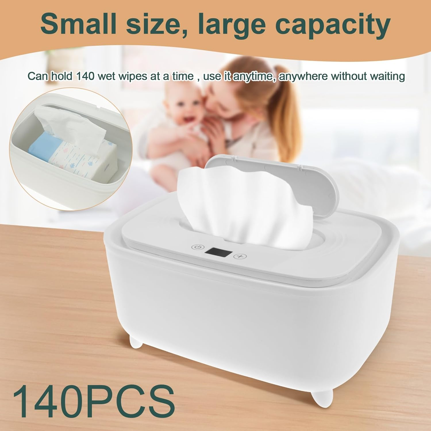 Baby Wipe Warmer, Large Capacity Wipe Dispenser Warmer Intelligent Adjustable Temperature Infant Wipes Heater Top Heating Bottom Moisturizing Wipe Warmer for Babies Infants (White) image number 5