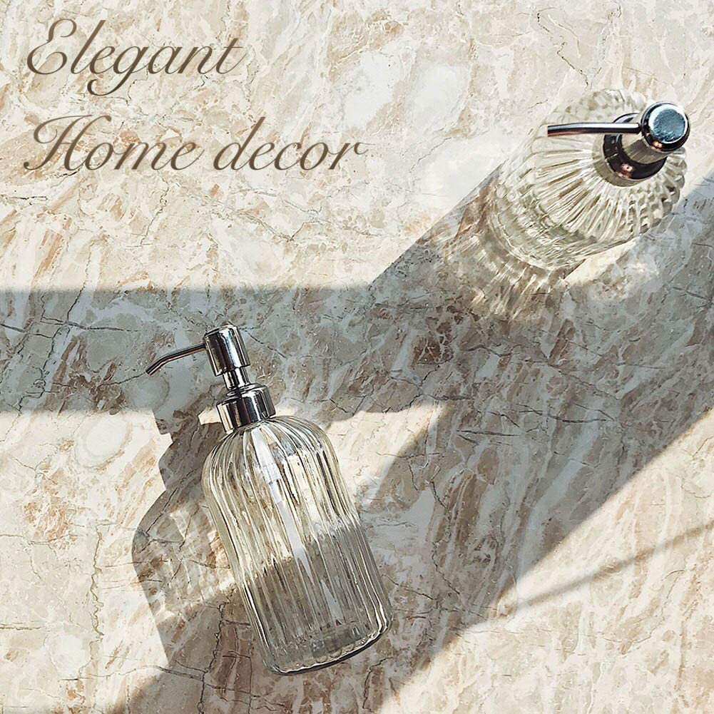 JASAI 18 Oz Clear Glass Soap Dispenser with Rust Proof Stainless Steel Pump, Refillable Liquid Hand Soap Dispenser for Bathroom, Premium Kitchen Soap Dispenser (Clear). image number 2