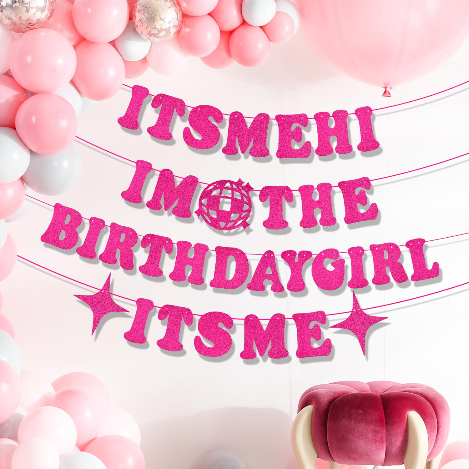 It'S Me Hi I'M the Birthday Girl It'S Me Banner, Funny Birthday Party Banner Singer Party Garland Decorations Glitter (Pink) image number 3