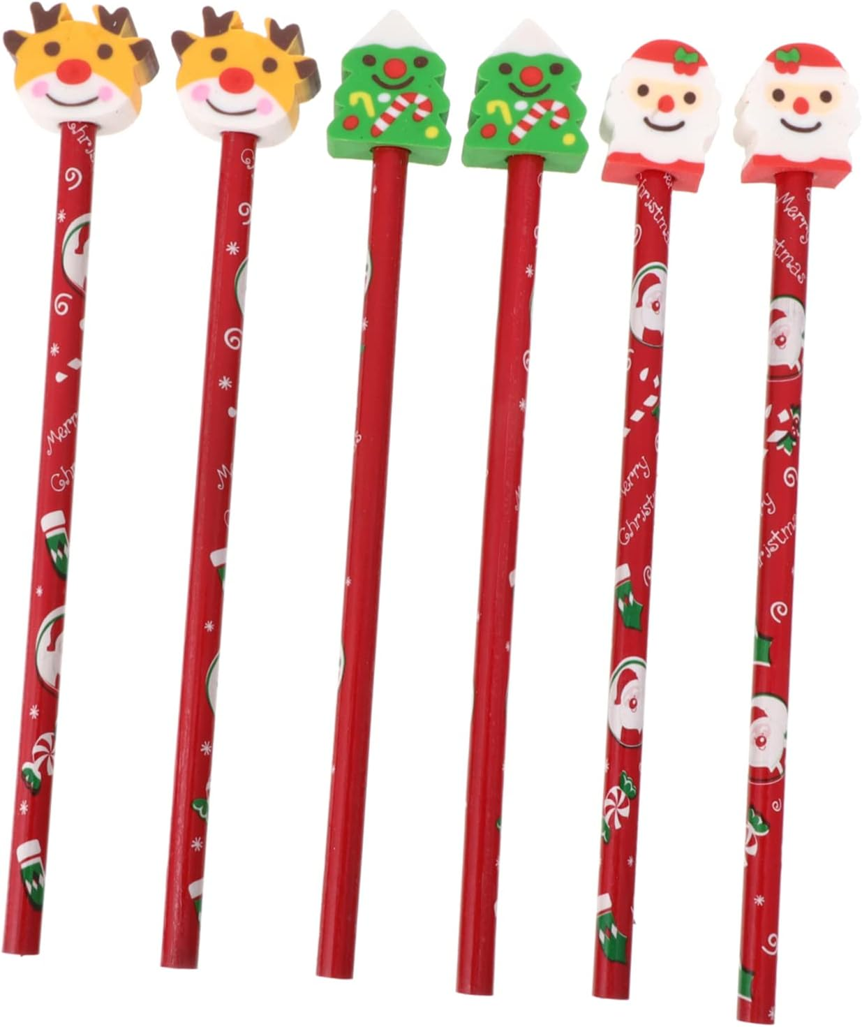 6Pcs Christmas Series Stationery Pencils Eraser Cartoon Christmas Pencil for Boys and Girls and Boy Girl'S Learning Supplies Random Style image number 3