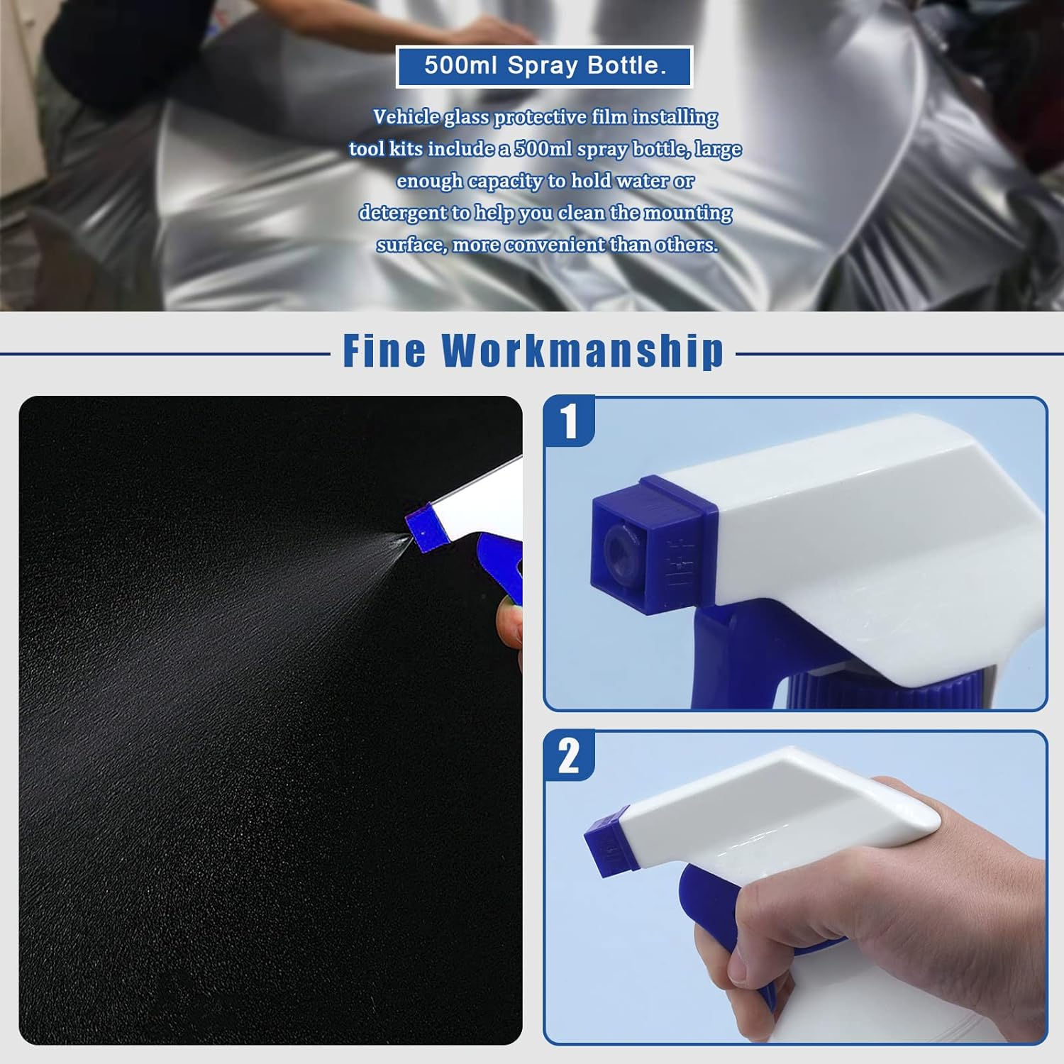 Glarks 14Pcs Car Window Tint Application Tools Kit with Various Shape Squeegees, Razor Blade Scraper, Craft Knife with Blades and Spray Bottle, Vinyl Wrap Tool Kit for Window Film Wallpaper Trimming image number 3