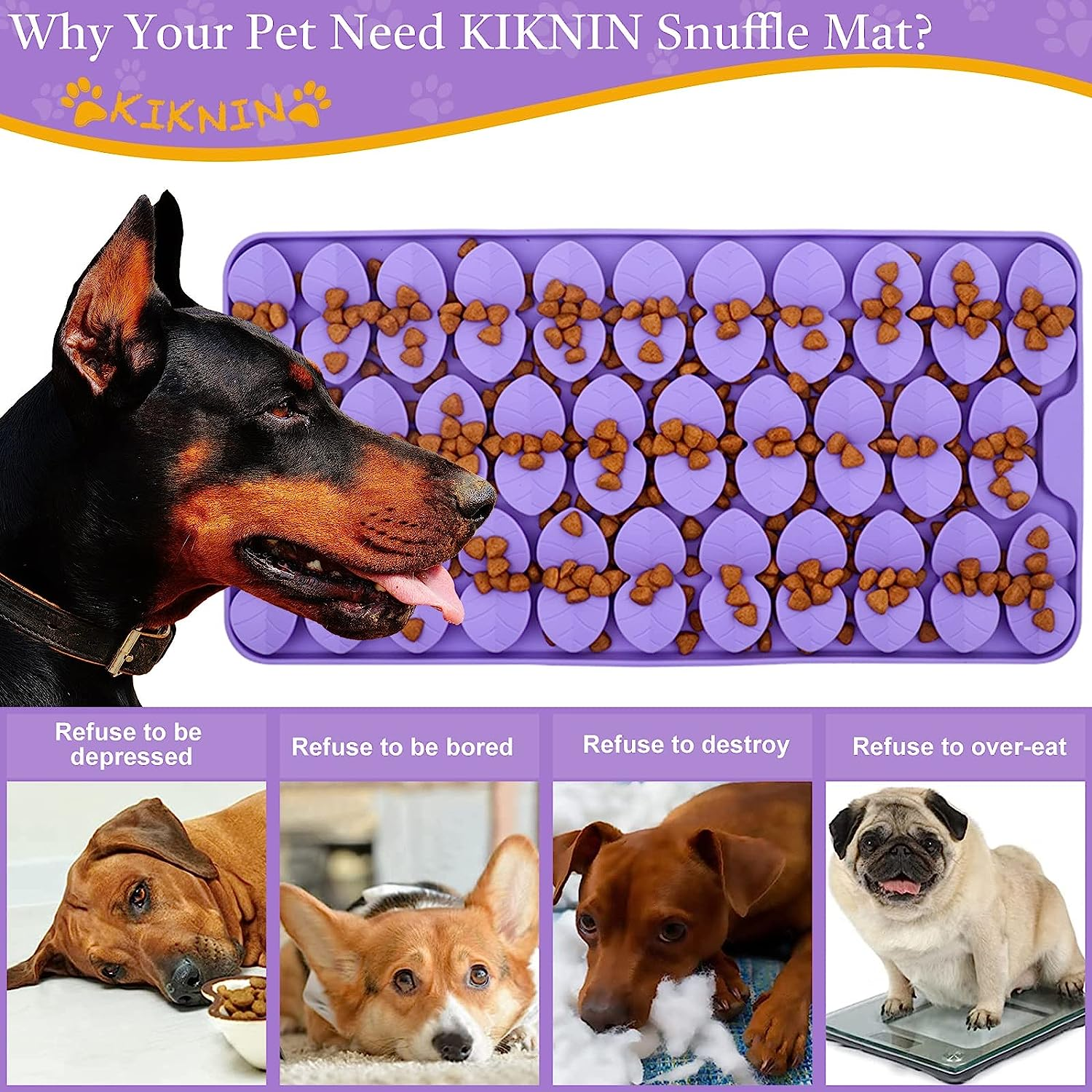 Snuffle Mat for Dogs, Premium Silicone Dog Food Slow Feeder, Encourages Natural Foraging Skills, Interactive Feed Game Toy (Purple/Medium) image number 4