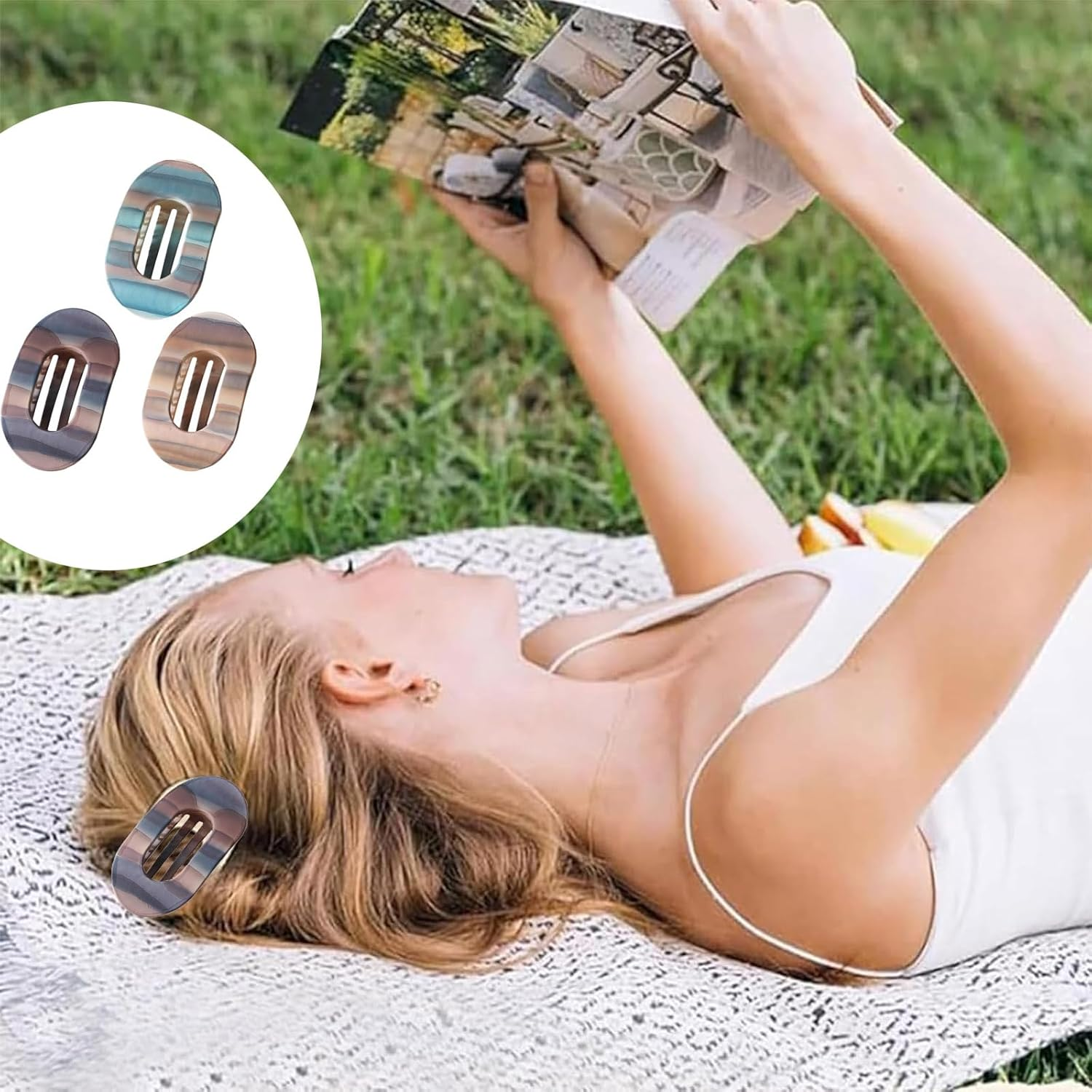 Pack of 3 Flat Hair Clips, Flat Hair Clips, Flat Hair Clips, Elegant Hair Clips, Ideal for Everyday Life, Sports, Driving and Lying, Flat Claw Clip Hair Clip for Girls and Women