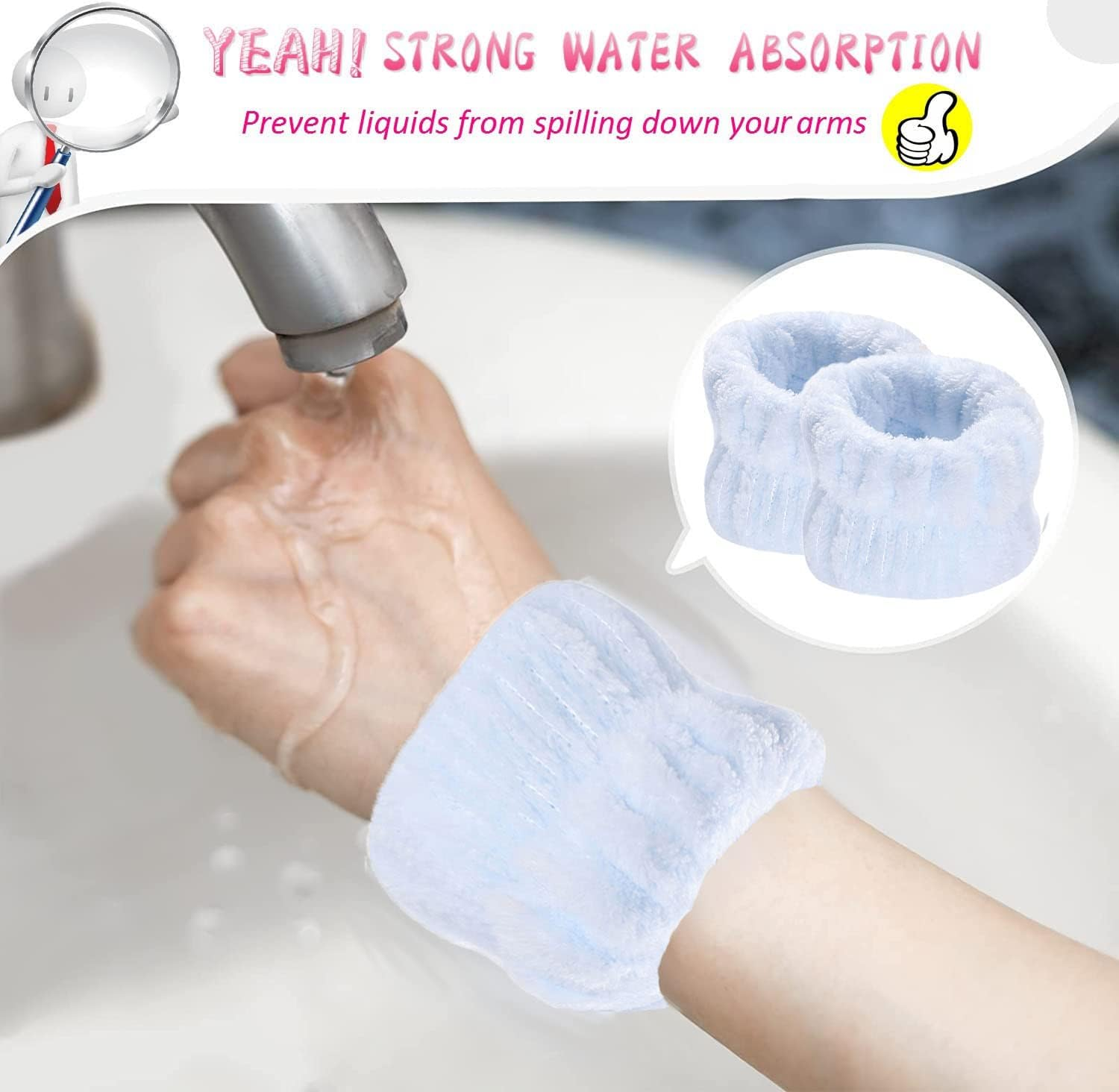 PEARLISH Wristbands Wrist Towels for Washing Face and Skincare Spa, Microfiber Flannel Wrist Washband, Face Washing Wristbands for Women Girls, Prevent Water Flow down Your Arms and Floor image number 4