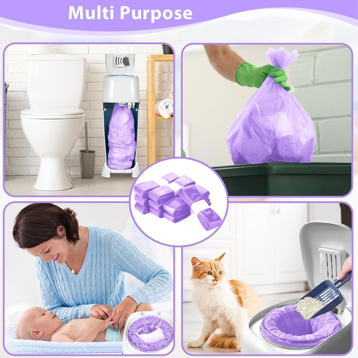 12-Pack Nappy Bin Refill Bags, 4.5M Baby Diaper Bucket Bag Liner Bucket, Eco-Friendly Odor-Proof Diaper Refill Box,Compatible with Angelcare/Tommee Tippee Twist & Click Sangenic (Purple) image number 6