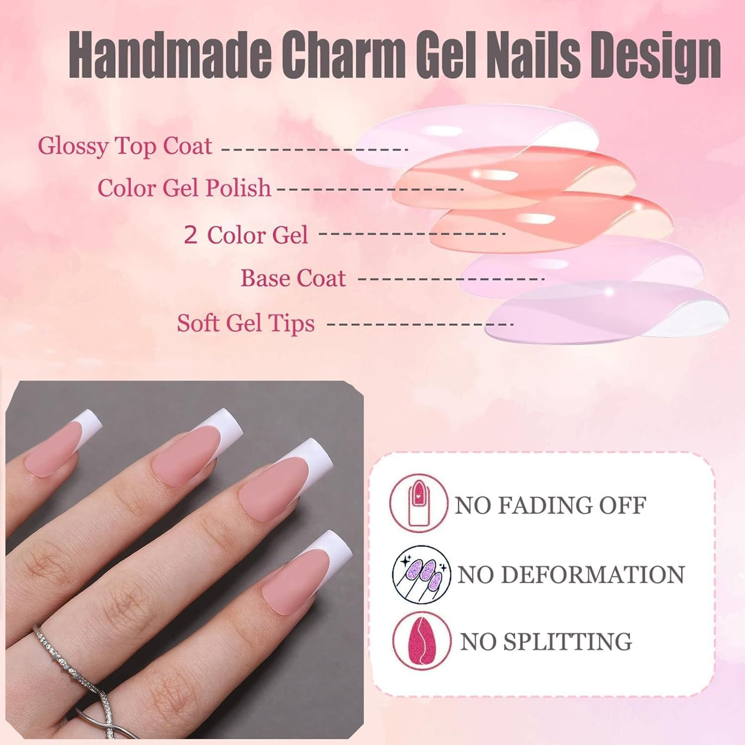 120Pcs Matte French Press on Nails | Pink & White Square Long Salon-Grade DIY Fake Nails Kit for Women | Reusable Glue-On Nails with Storage Box &ndash; Perfect for Christmas & Parties - Brown  White image number 2