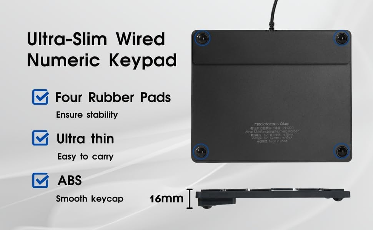 Levieny Wired Numeric Keypad - Slim 34 Key USB-A & USB-C Number Pad for PC, Laptop, Computer (Black)