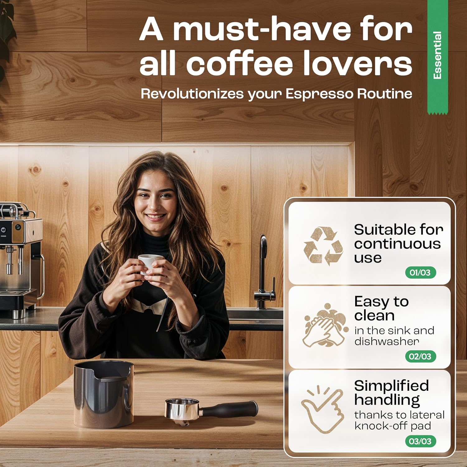 New: Homeffect Knock Box with Improved Handling - Innovative Barista Tools - Professional Coffee and Espresso Accessories for Home image number 4