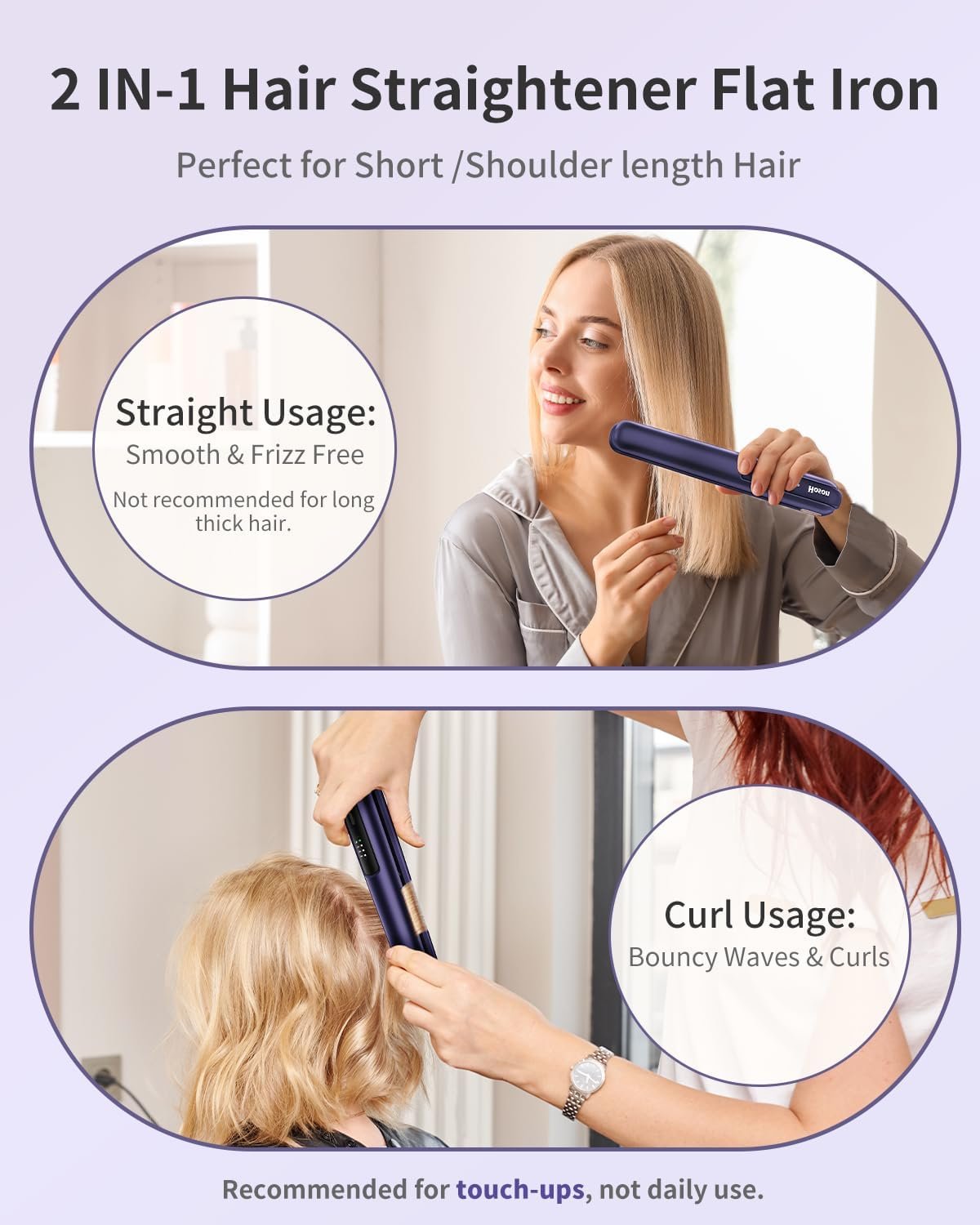 Hoson Cordless Hair Straightener,Portable Mini Flat Iron Travel for Bangs,Short Hair,Usb-C Rechargeable Wireless Curling Iron and Curler 2 in 1,Purple,For Touch Ups - Hot Pink image number 4