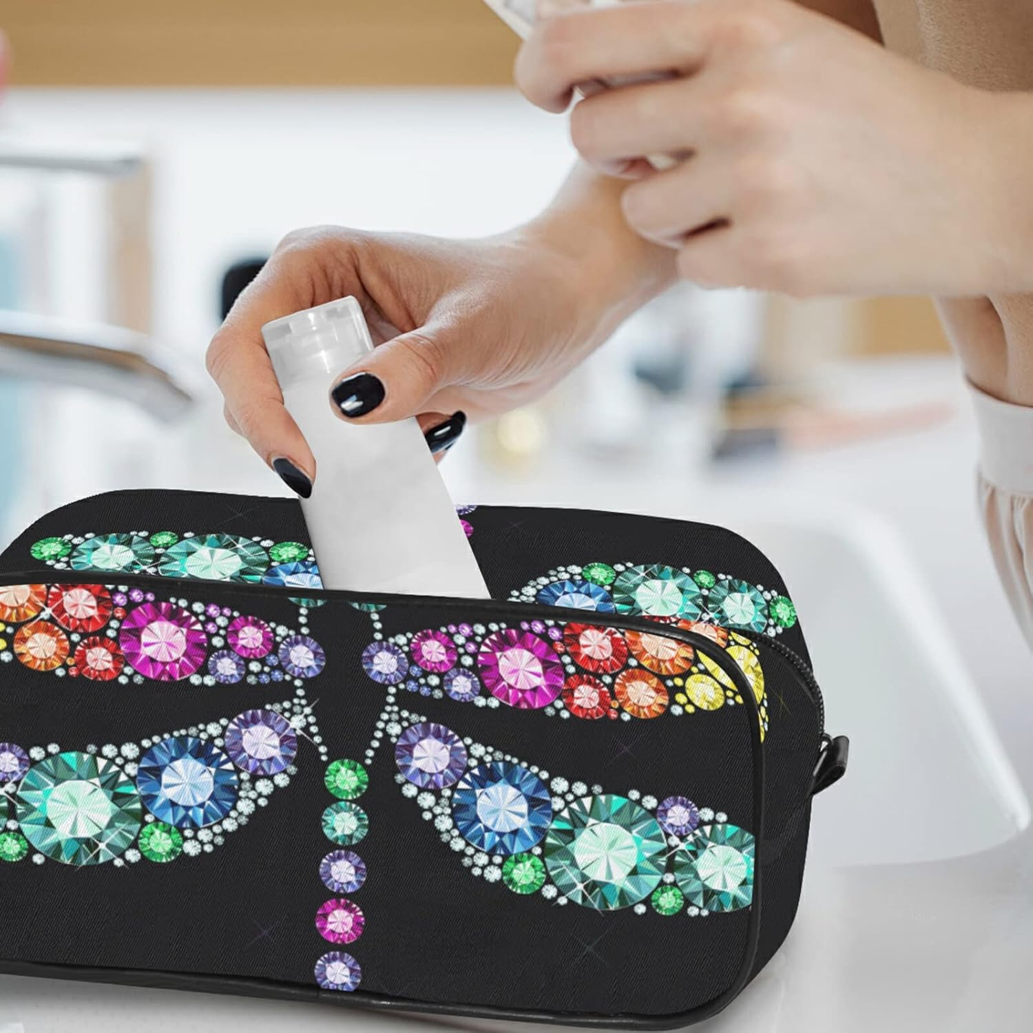 Toiletry Bag Unisex Cosmetic Bag Dragonfly Travel Organizer PU Leather Travel Cosmetic Case, Dragonfly, One Size