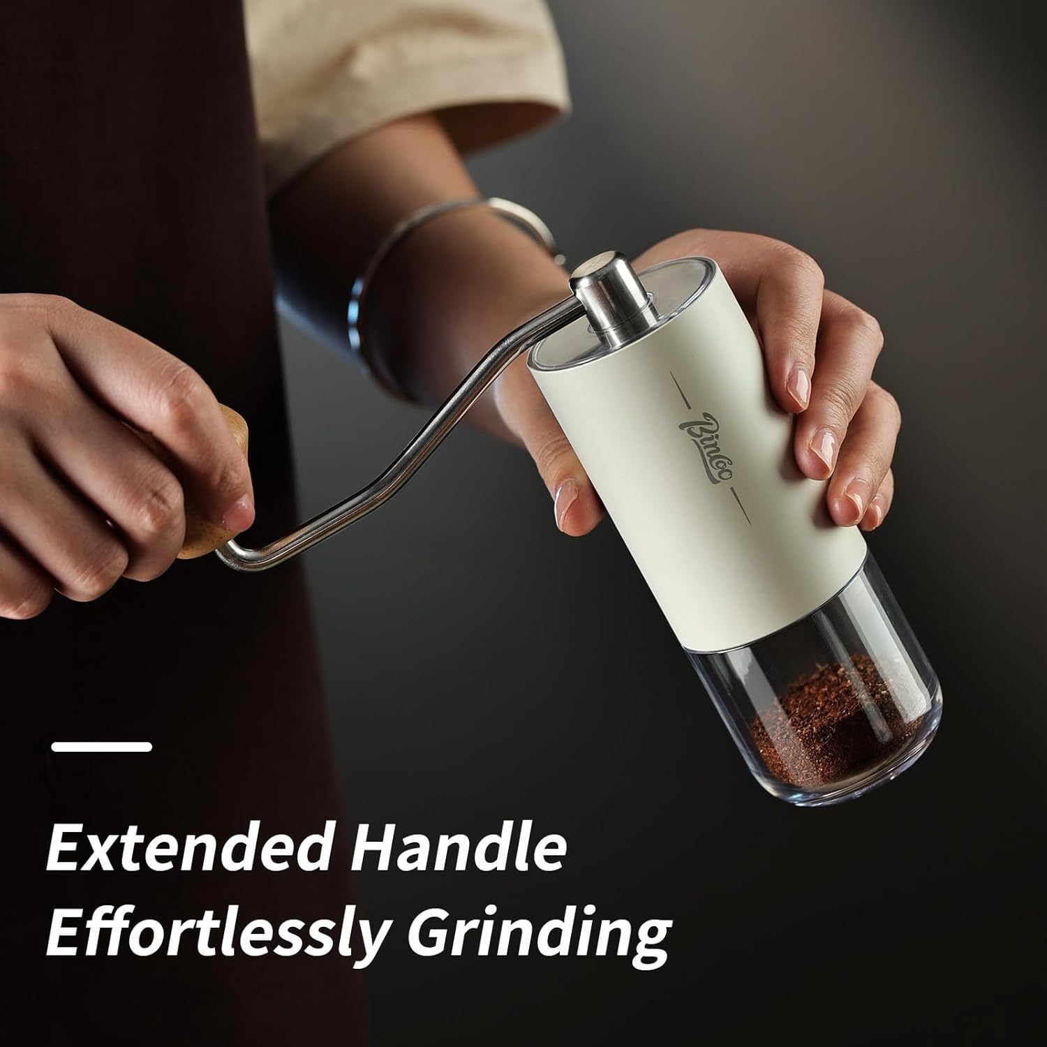 Portable Manual Coffee Bean Grinder - Stainless Steel Conical Burr Hand Coffee Grinder with Adjustable Setting,Double Bearing Hand Espresso Grinder (White) - Silver image number 3