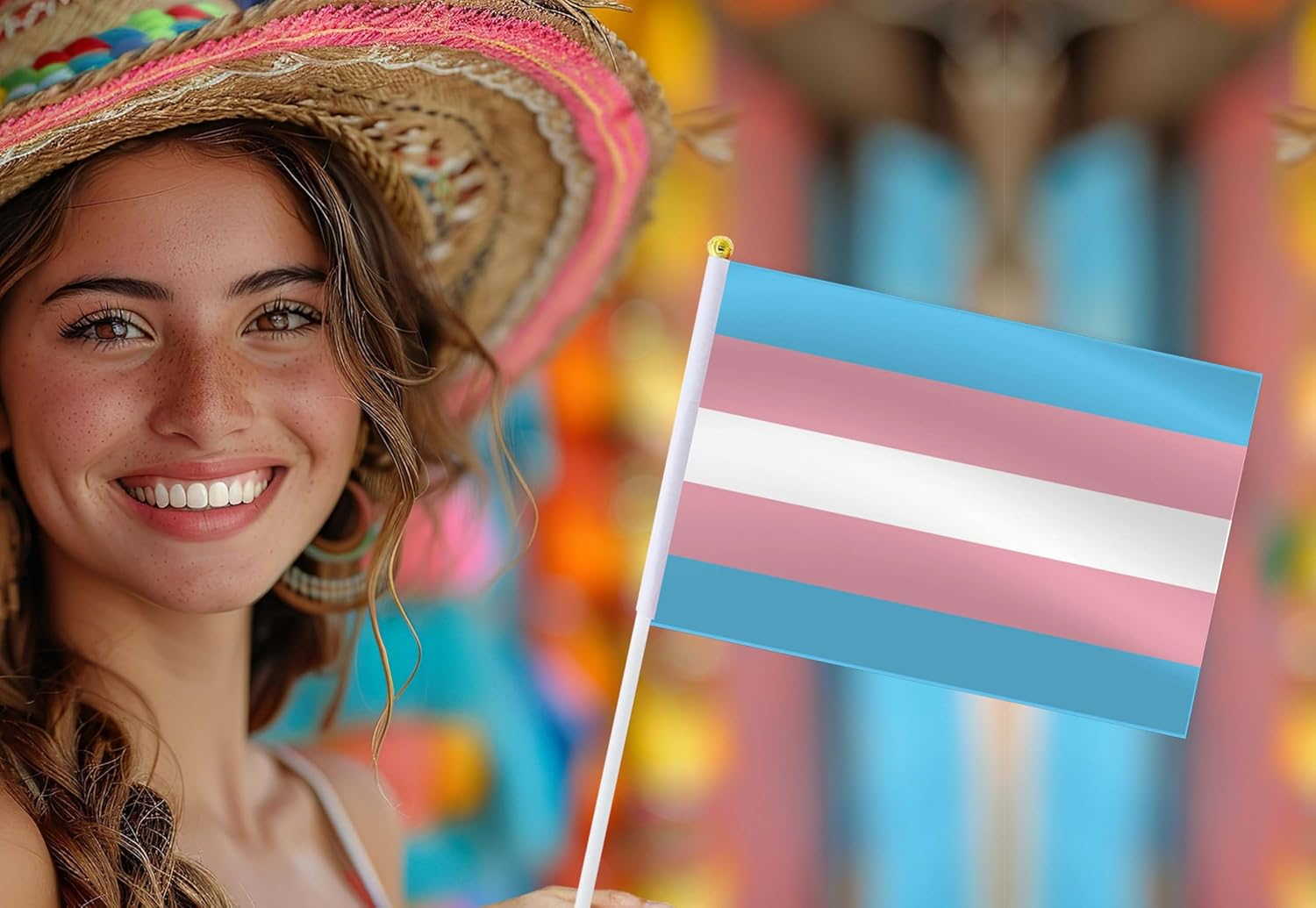 Transgender Rainbow Handheld Small Flag Set,10 PCS 5&times;8 Inch Mini Transgender Rainbow Lgbtq Pride Rainbow Hand Held Banner,Tiny Digital Printed Polyester Banner image number 2