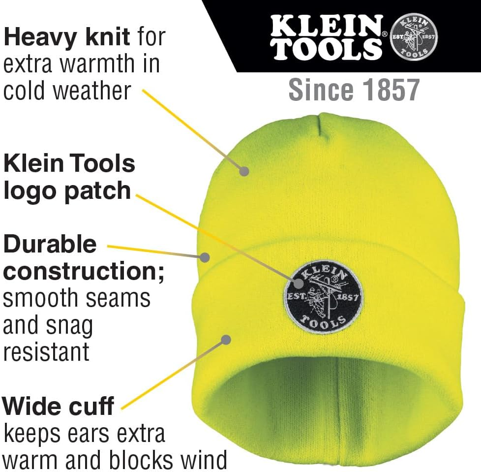 Klein Tools Heavy Knit HAT HI-VIS Yellow Patch Logo image number 2