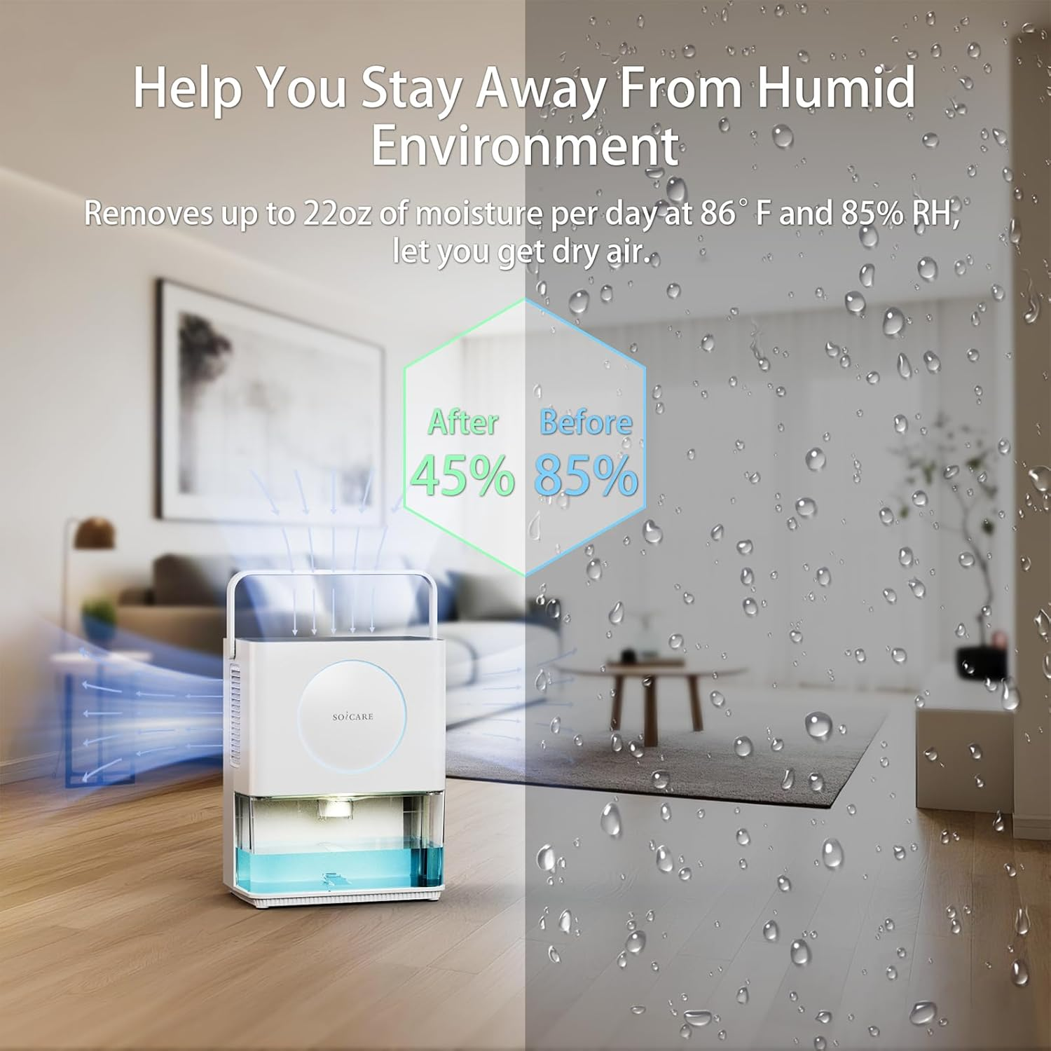 SOICARE 108 OZ (3.2L) Home Dehumidifier, Small Portable Room Dehumidifier for Bedroom Bathroom Basement RV Closet with HEPA Filter/Ambient Lights/Timer/Auto Off/Defrosting Function, White image number 1