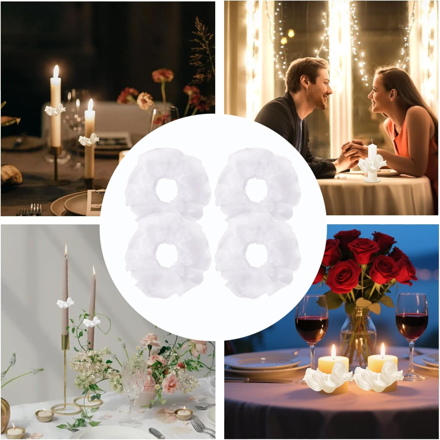 Pack of 4 Christening Candles, Drip Protection, Communion Candle, Teardrop Catcher Made of Tulle, White Tulle Communion Candles, Drop Catcher, Decoration for Communion Candle, Wedding Candle