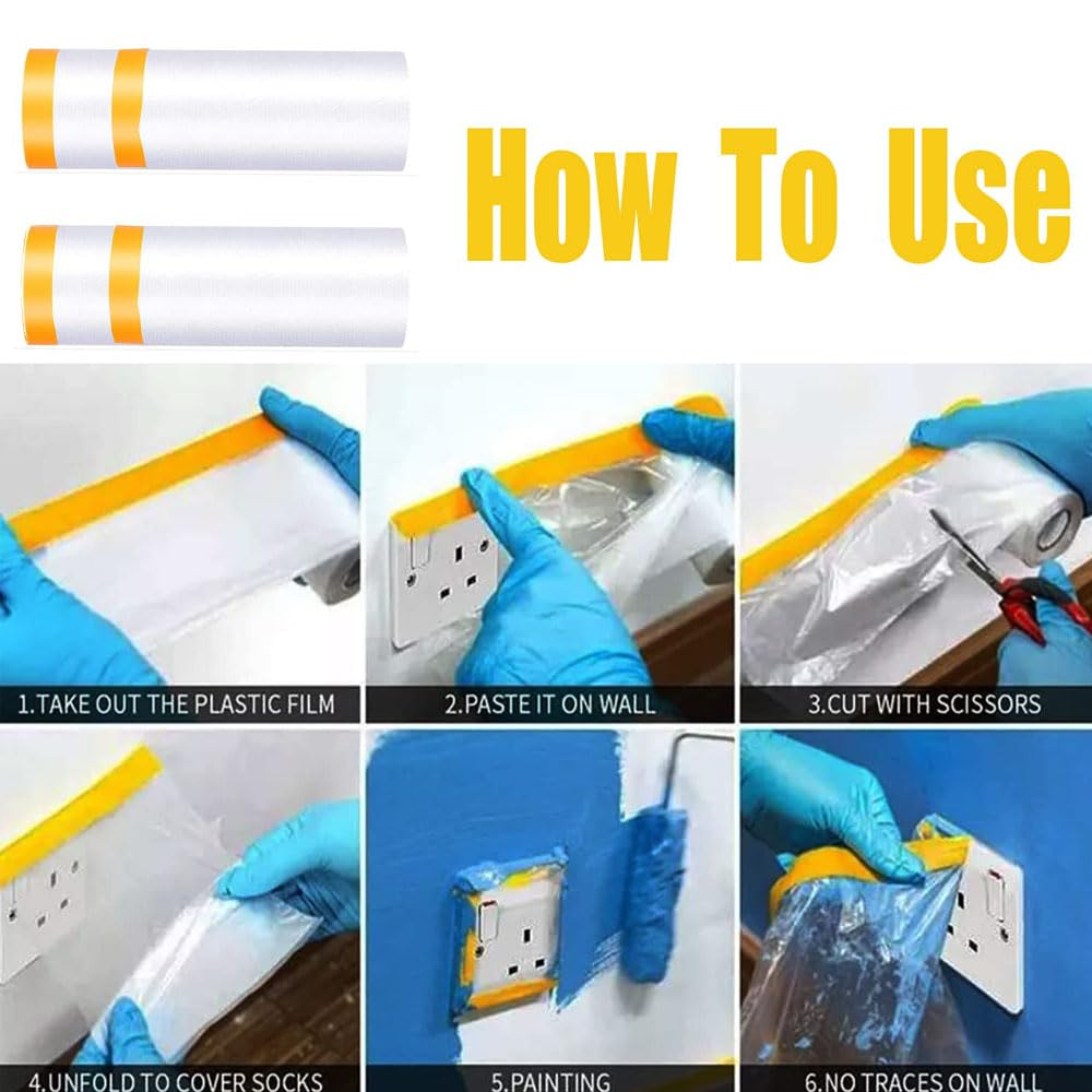 Double Pre-Taped Masking Film PE Drop Cloth Sheeting for Automotive Painting Furniture Living Room Dust-Proof Protect(320Cmx20M, 1Pc) image number 4