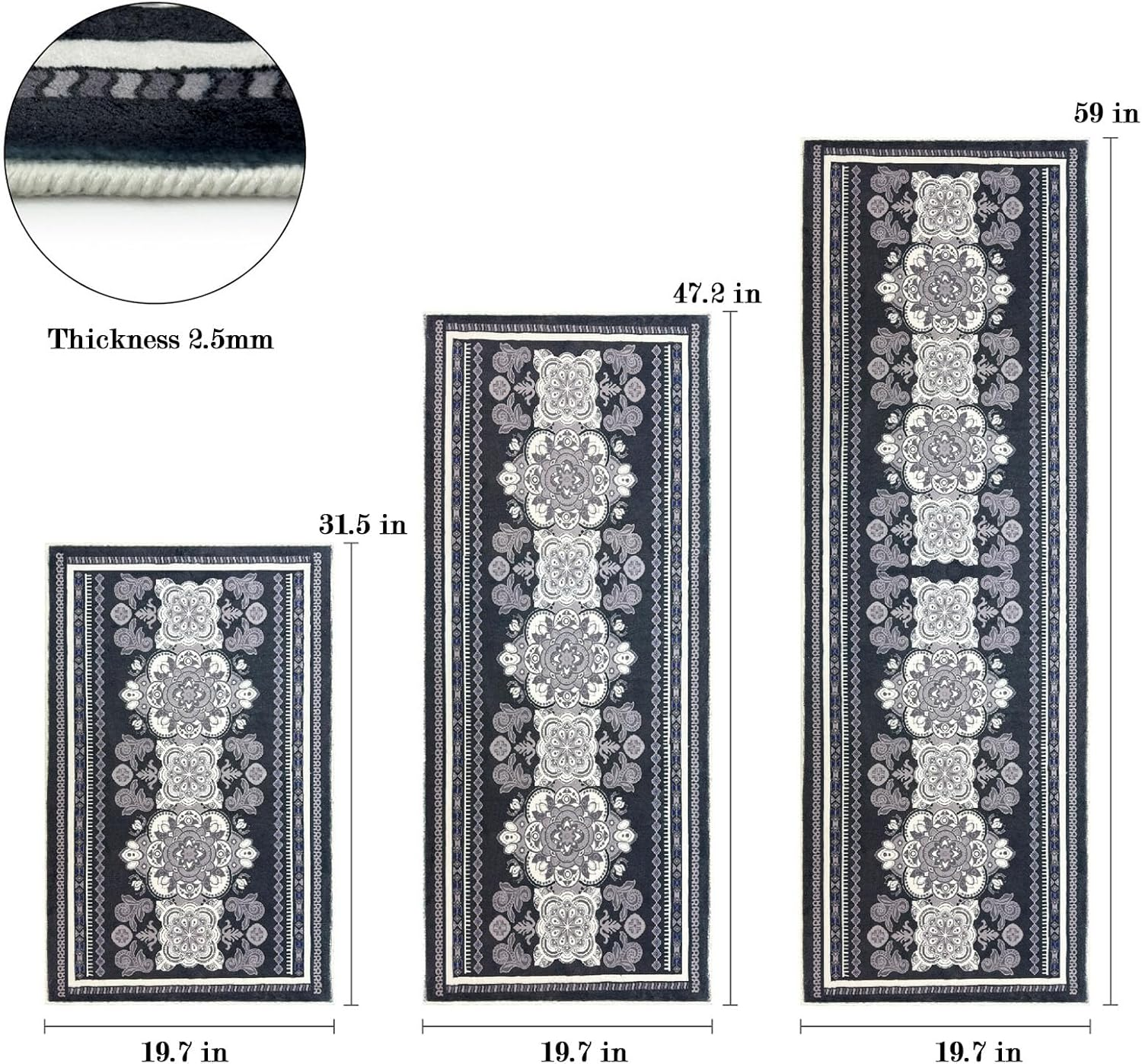 Kitchen Mats for Floor,3Pcs Kitchen Rugs,Non Slip Washable Floor Mats,Kitchen Mat for Sink,Office,Laundry image number 3