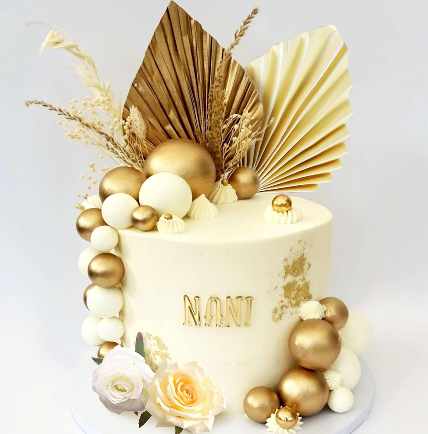 Jevenis Green Ball Cake Decoration Rose Cake Decoration Palm Leaves Cake Decoration Flower Cake Decorations Baby Shower Cake Decoration Wedding Cake Decoration