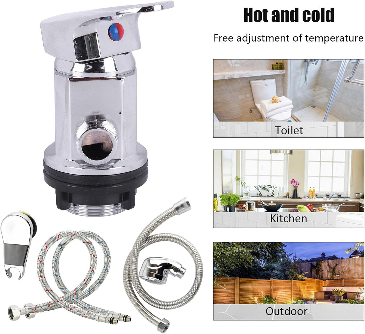 Shower Mixer Tap Outlet 1/2 Inch with 80 Cm Inlet Pipes and Outlet Pipes + Sprinkler Set for Motorhome Campervan image number 6