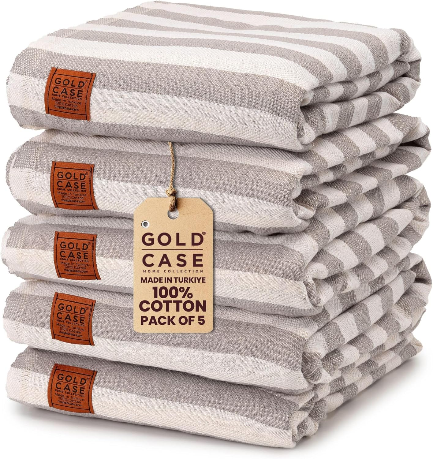 Gold Case Set of 5 XXL Smyrna Turkish Cotton Bath Beach Hammam Towels Peshtemal Towel Throw Blanket, Cotton, Grey, Xx-Large image number 6