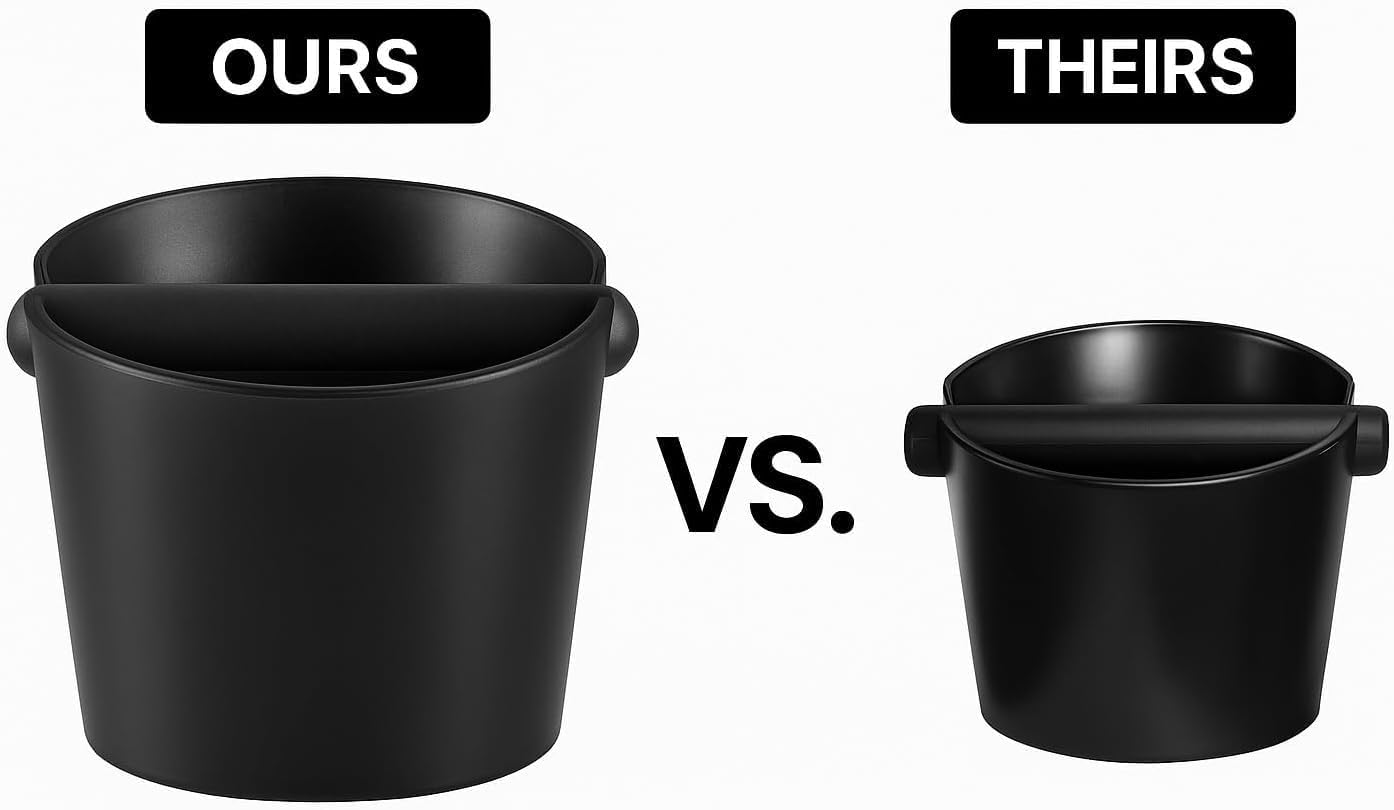 Extra‑Large Matte Black Coffee Knock Box, Espresso Knock Box,15 X 15 X 13 Cm,Silent Shock‑Absorbing Rubber Bar,Stable Non‑Slip Base,Premium Wooden 6‑Needle Distribution Tool Gift,Coffee Grounds Bin image number 5