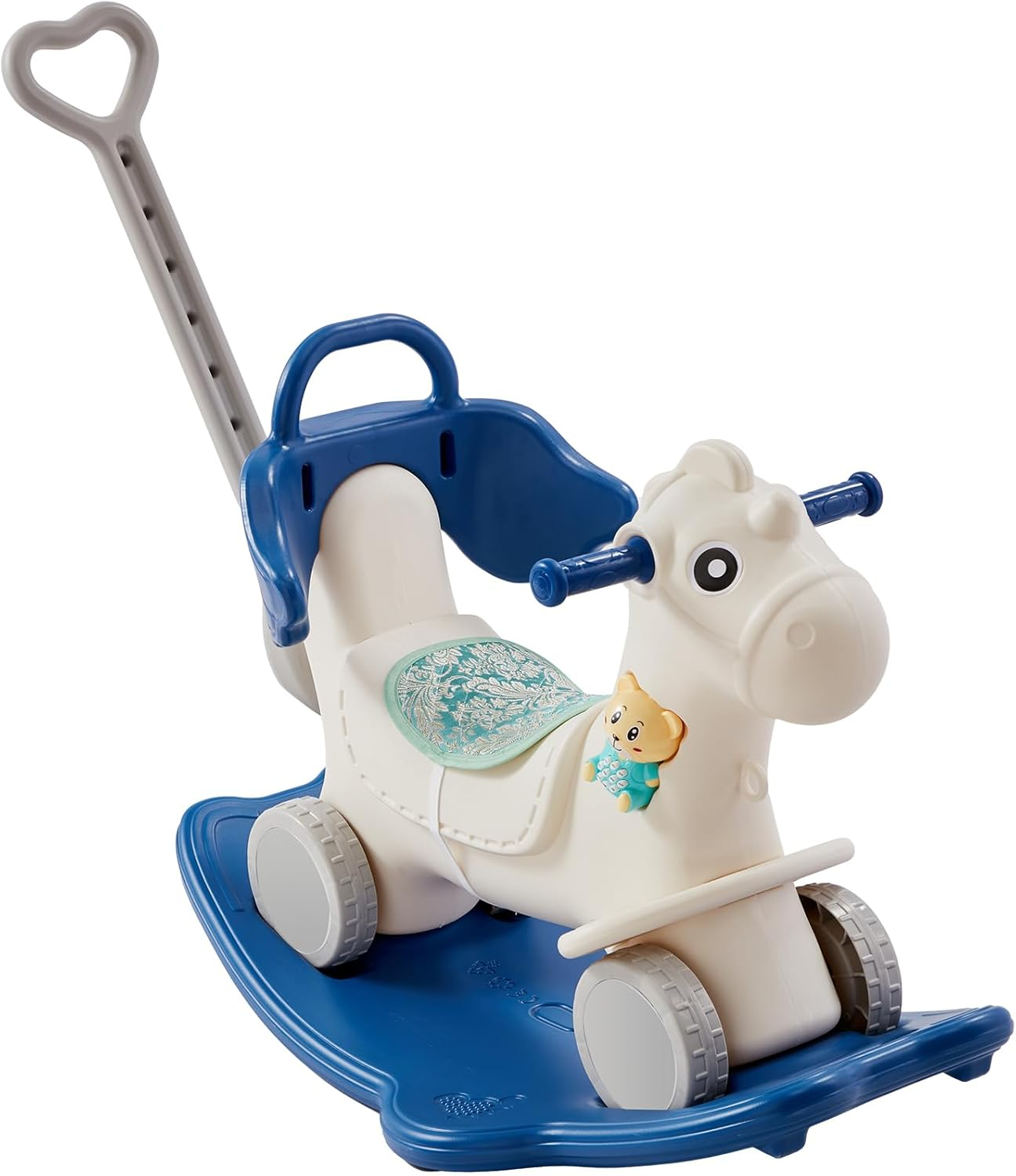 VEVOR 4 in 1 Rocking Horse for Toddlers 1-3 Years, Baby Rocking Horse with Detachable Balance Board, Push Handle and 4 Smooth Wheels, Support up to 80 Lbs HDPE Kids Ride on Toy with Sound, Blue image number 1