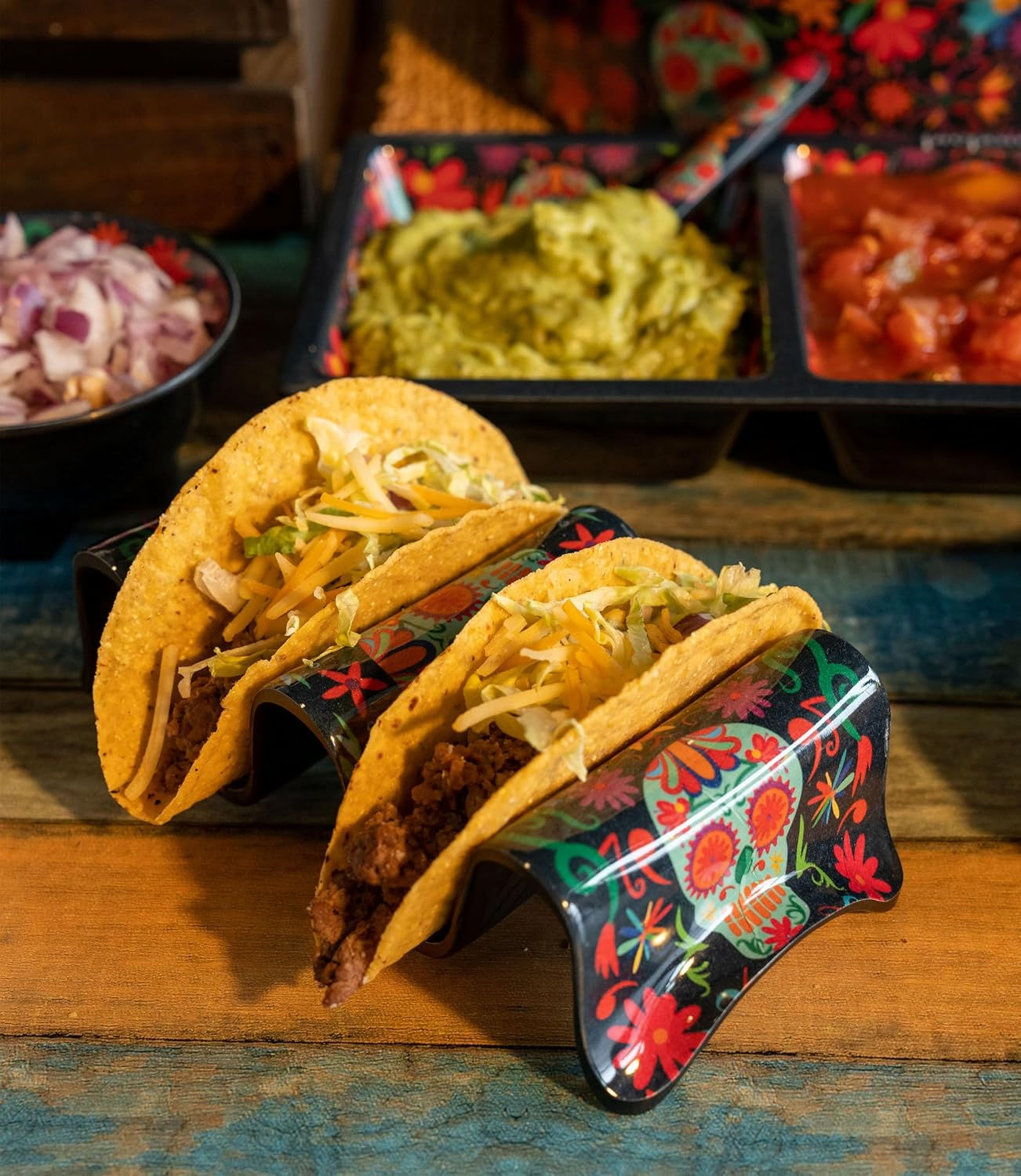 Prepara Day of the Dead Taco Holder &ndash; Holds 3 Shells &ndash; Multicolour &ndash; 8.9 X 19.1 X 4.6 Cm &ndash; Fun Novelty Taco Stand for Parties & Dinners