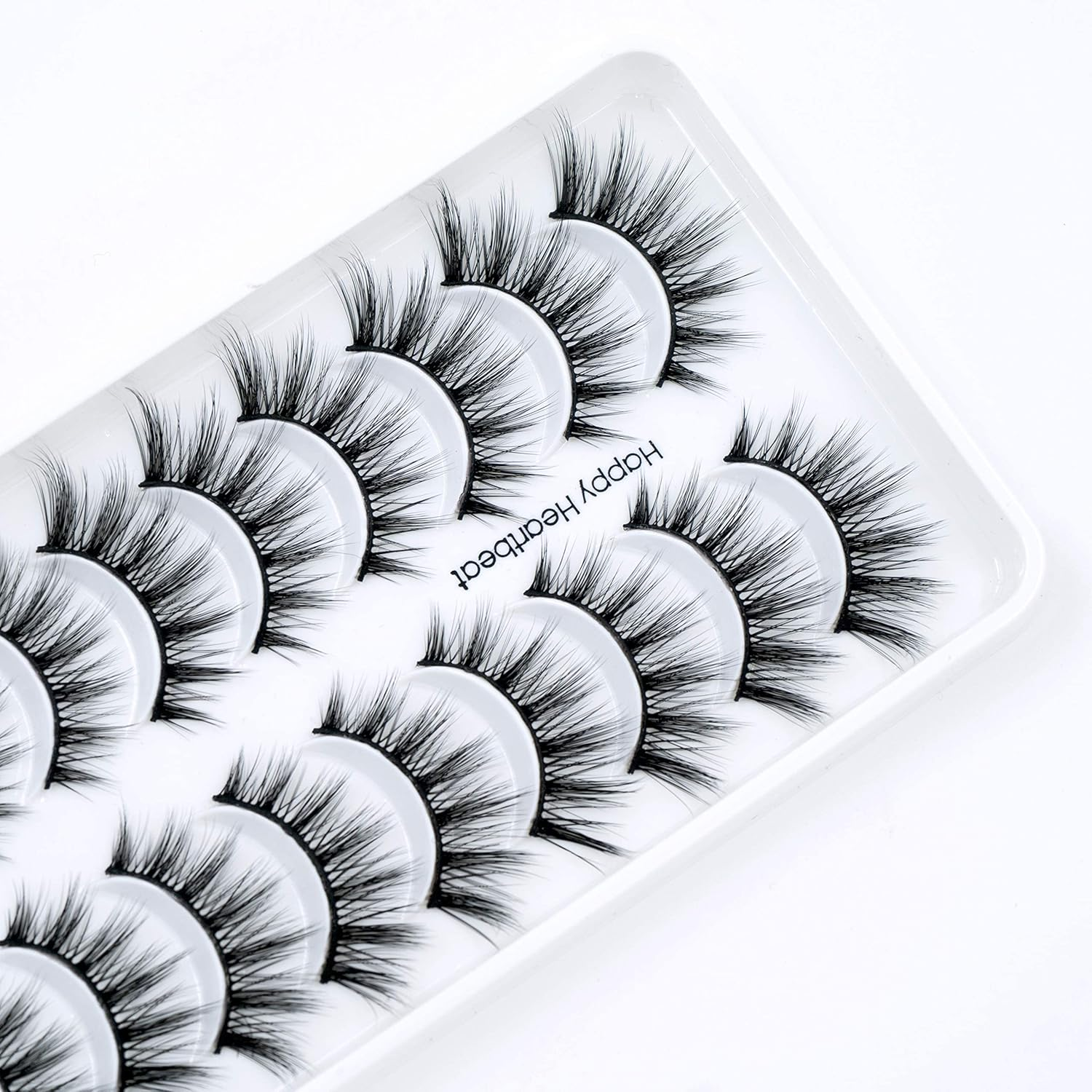 3D False Lashes Wispy Natural Cat Eye Soft Faux Mink Lashes Fluffy Short Reusable Fake Eyelashes 10 Pairs Happy Heartbeat(H2) - H3 image number 6