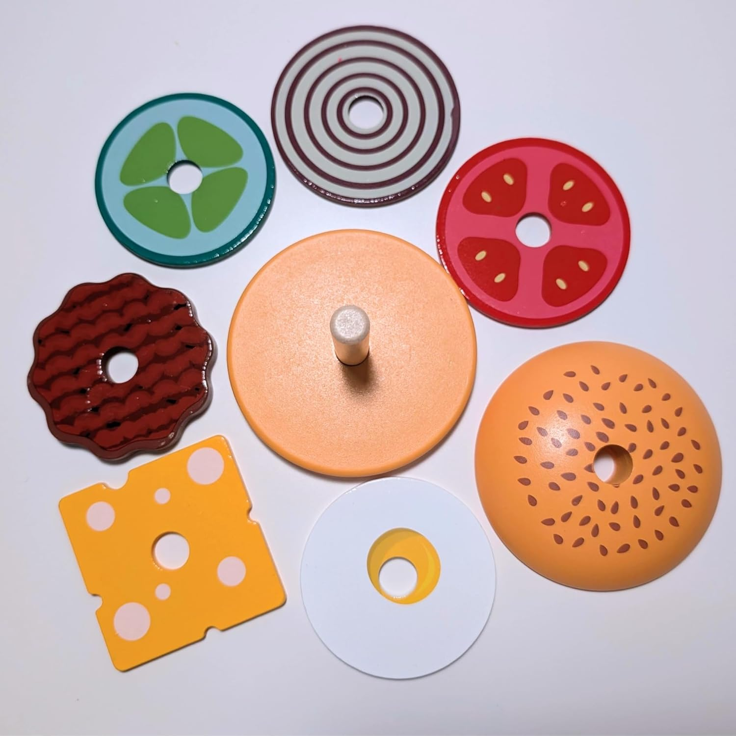 Wooden Stacking Burger Montessori Toy for 3+ Years, Fine Motor Skills, Pretend Play Food Hamburger Puzzle Pattern Games, Educational Activities Teaching Tool for Preschool image number 2