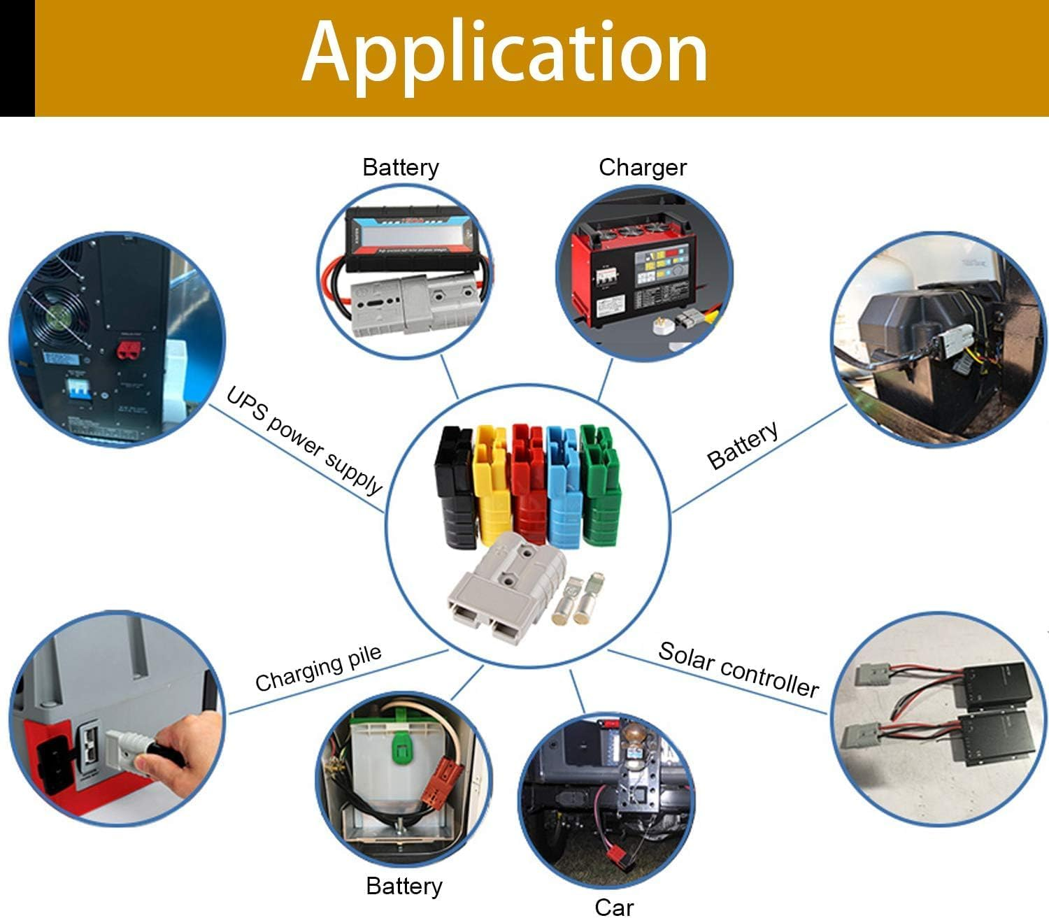 Anhoer Anderson Plug Connectors Battery Connector Quick Connect Modular Power Connectors Quick Connect Disconnect for Car Motorhome Caravan Camper Boat 600V (Red, 4 X 50A + Rubber Caps) image number 3
