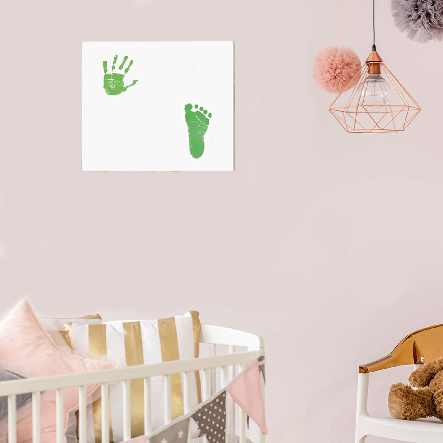 Lelonho Inkless Hand and Footprint Kit Clean Touch Ink Pad for Newborn Baby Pet Paw Print Kit(4 Ink Pads,8 Imprint Cards) (Black、Pink、Blue、Green) image number 6