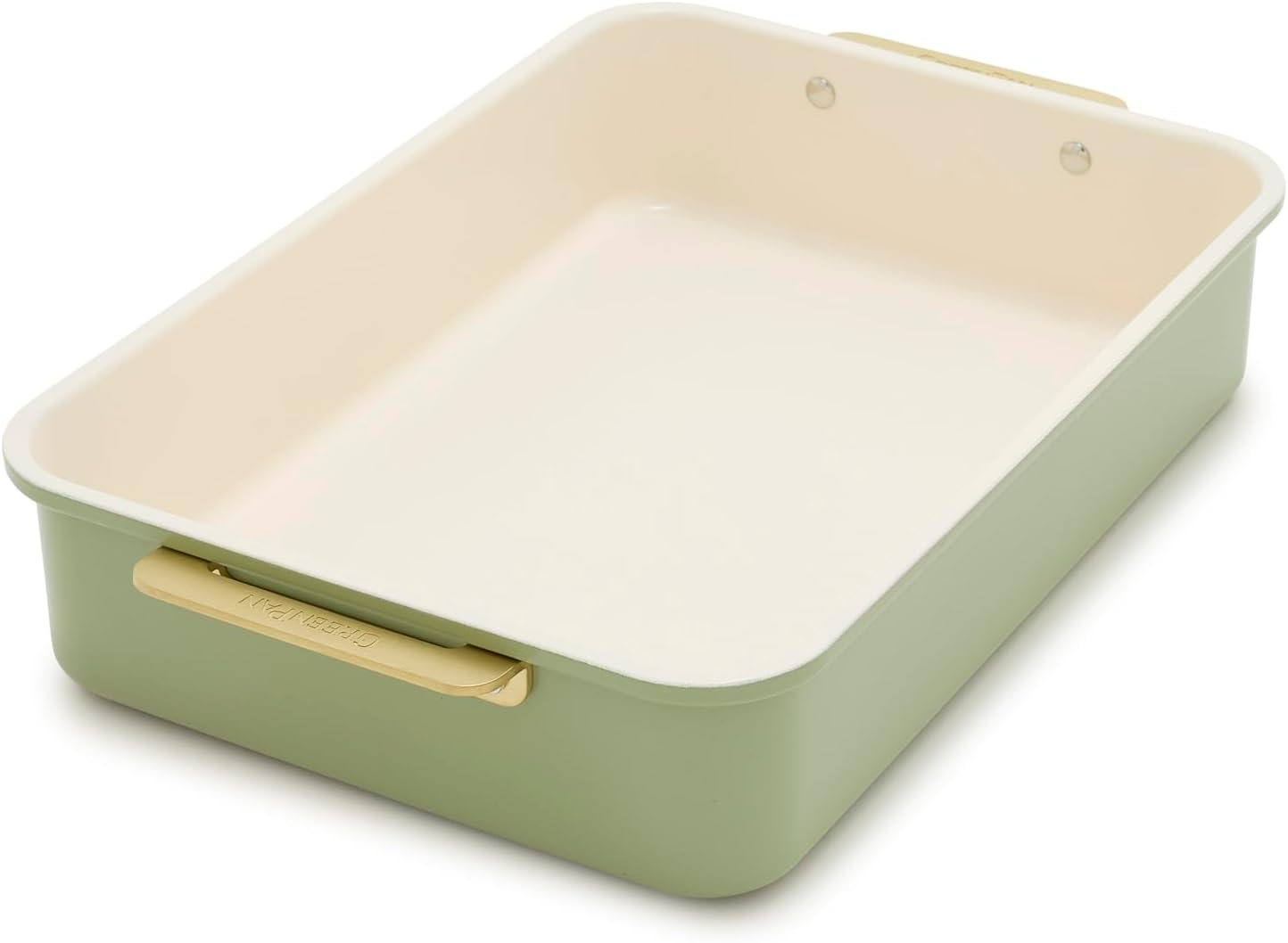 Greenpan Reserve Bakeware Rectangular Cake Pan, Ceramic Nonstick Baking Pan, PFAS Free, Gold Handles, Durable Steel, Freezer to Oven Dish, Scratch Resistant, Bake & Roast Ovenware, Sage Green image number 2