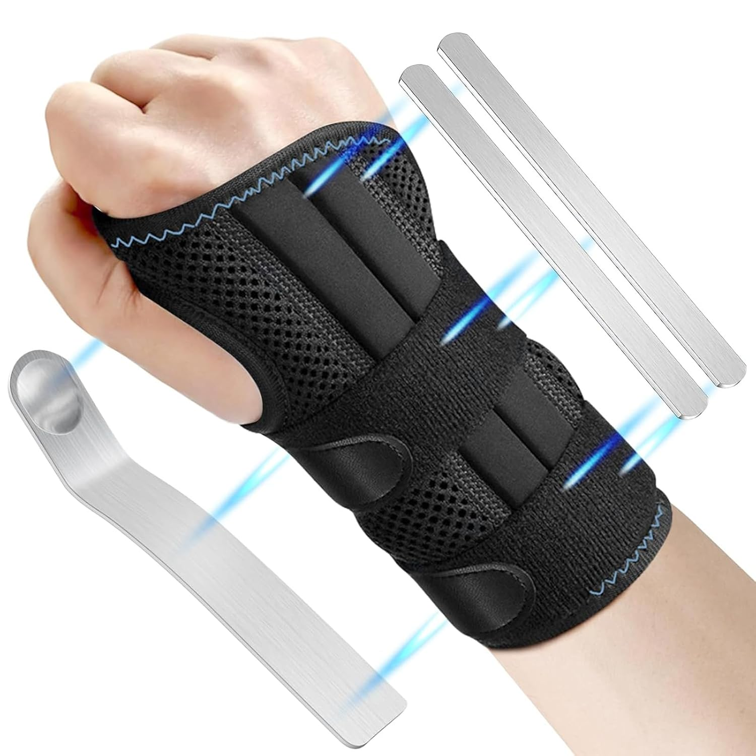Wrist Splint for Carpal-Tunnel, Carpal Tunnel Relief Wrist Brace with 3 Metal Stabilizers, Adjustable Wrist Support Wrap for Arthritis, Tendonitis, Sprains, Working (Left-M, M)