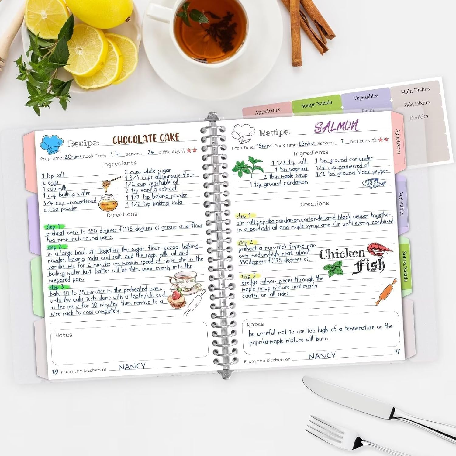 Blank Recipe Book to Write in Your Own Recipes, 8.5" X 11" Removable Hardcover Family Recipe Binder with Dividers, Customized Personal Recipe Book Hold 140 Recipes (Salvia Blue) - Light Grey image number 5