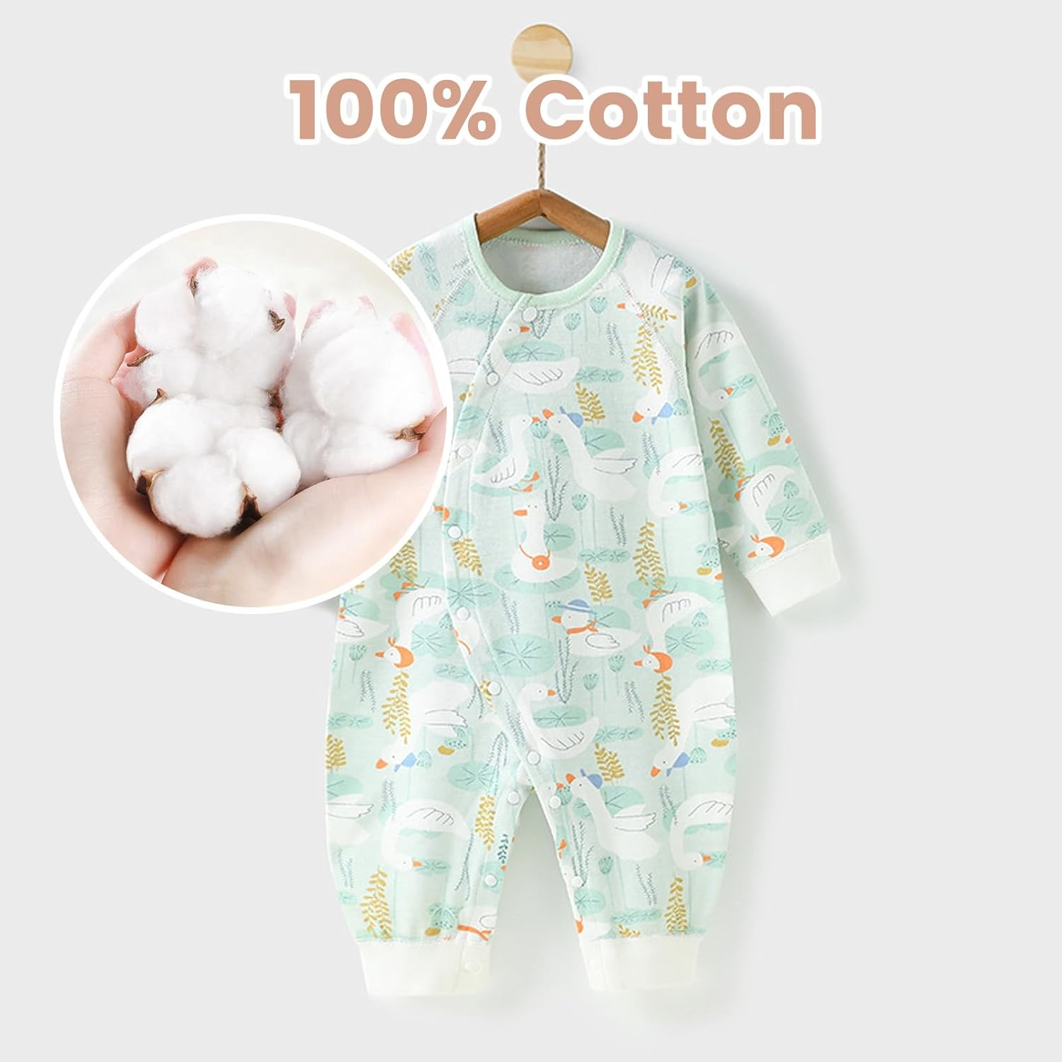 ZONEY Newborn Baby Boy Girl Organic Cotton Bodysuit Long Sleeve Jumpsuit 2-Pack Outfits Clothes,0-24Months image number 3