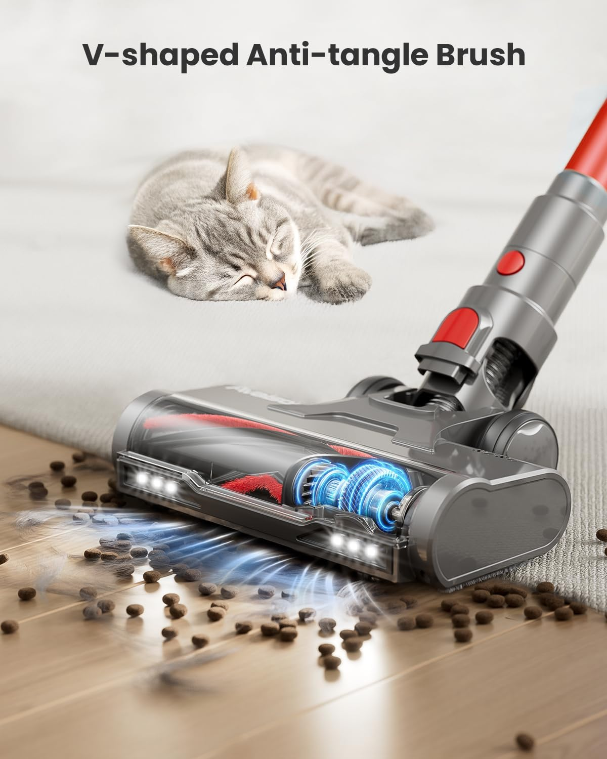 Cordless Vacuum Cleaner, 50Kpa 600W 65Mins Vacuum Cleaner for Home, Anti-Tangle Self-Standing Stick Vacuum with Scented Tablet, Upgraded Dust Cup Scraping, Vacuum Cordless for Pet Hair/Carpet/Floors