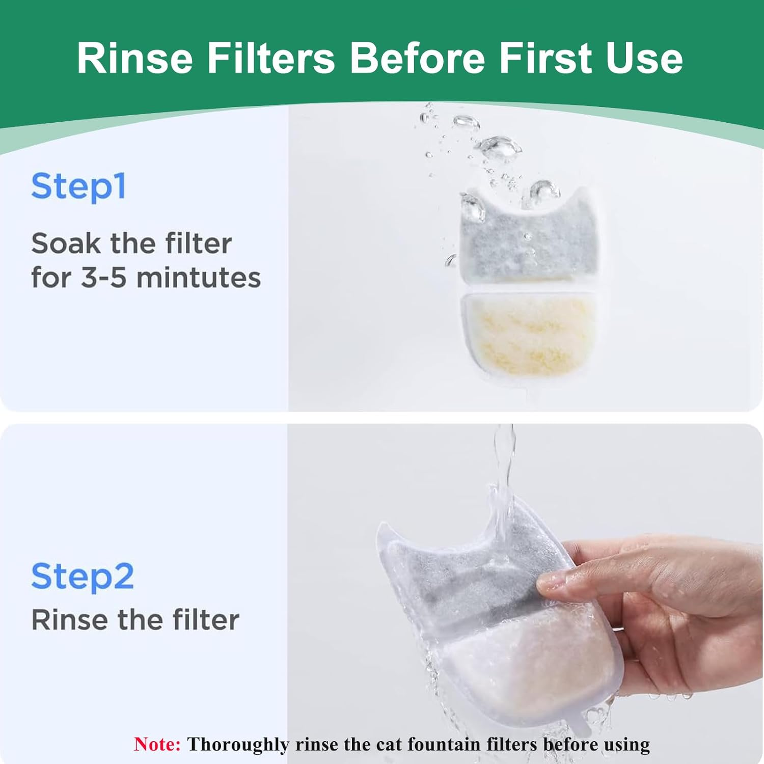 8 Set Cat Water Fountain Filters, Hantoc Replacement Pet Water Fountain Filters 8Pcs Activated Carbon Filter with Active Carbon & 8Pcs Foam Sponge for 4.2L Water Fountain with Sensor &lrm;YPD-C004 image number 5