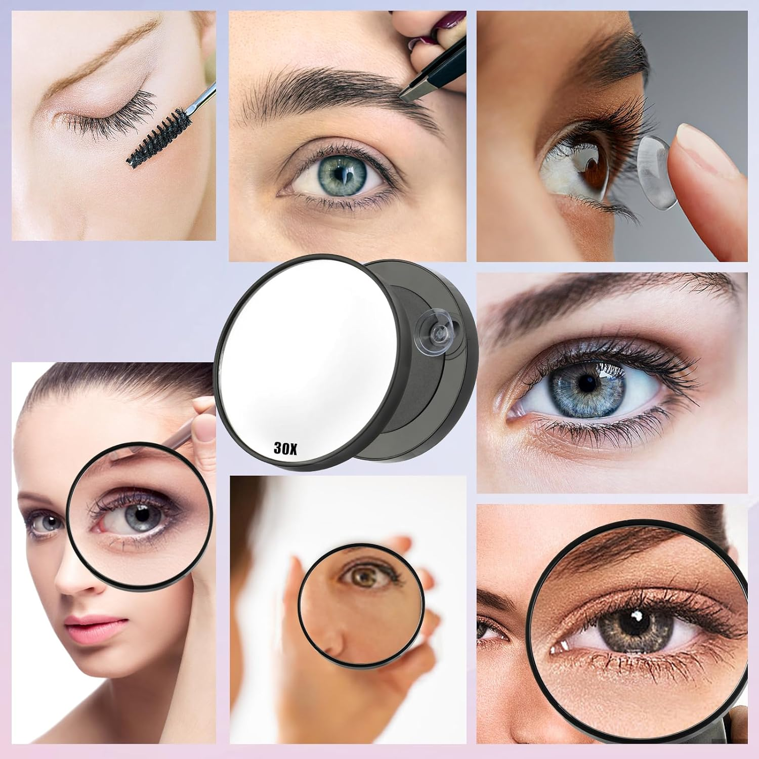 Deepton 30 X Magnifying Mirrors, 8.8 Cm with Suction Cup and Tweezers Set, Cosmetic Mirror with Magnification, Makeup Mirror for Makeup (30X/8.8 Cm) image number 2