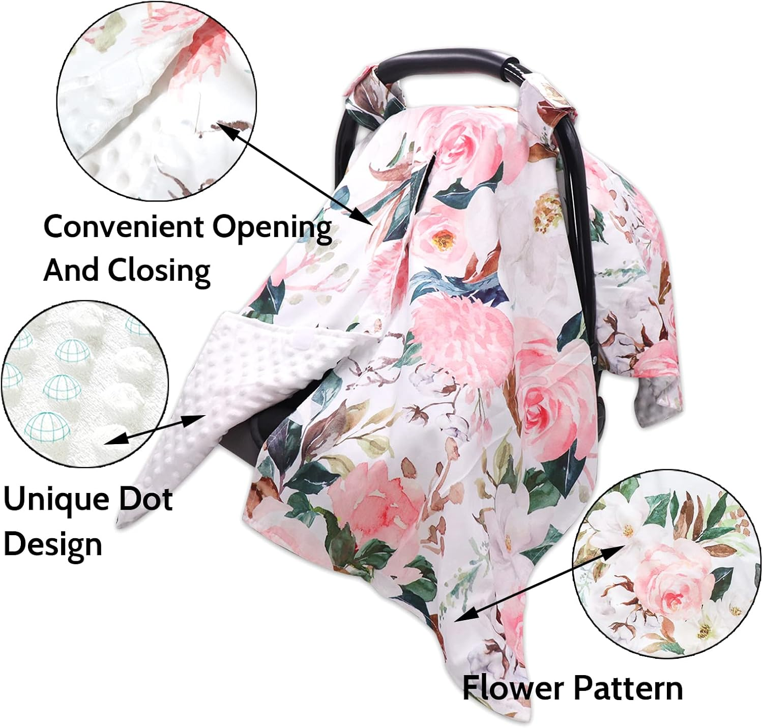Car Seat Covers for Babies, Peekaboo Opening Infant Car Seat Canopy for Baby Boys Girls, 2 in 1 Mom Nursing Breastfeeding Covers, Minky Warm Carseat Canopy for Newborn, Pink Flower - Dinosaur image number 5