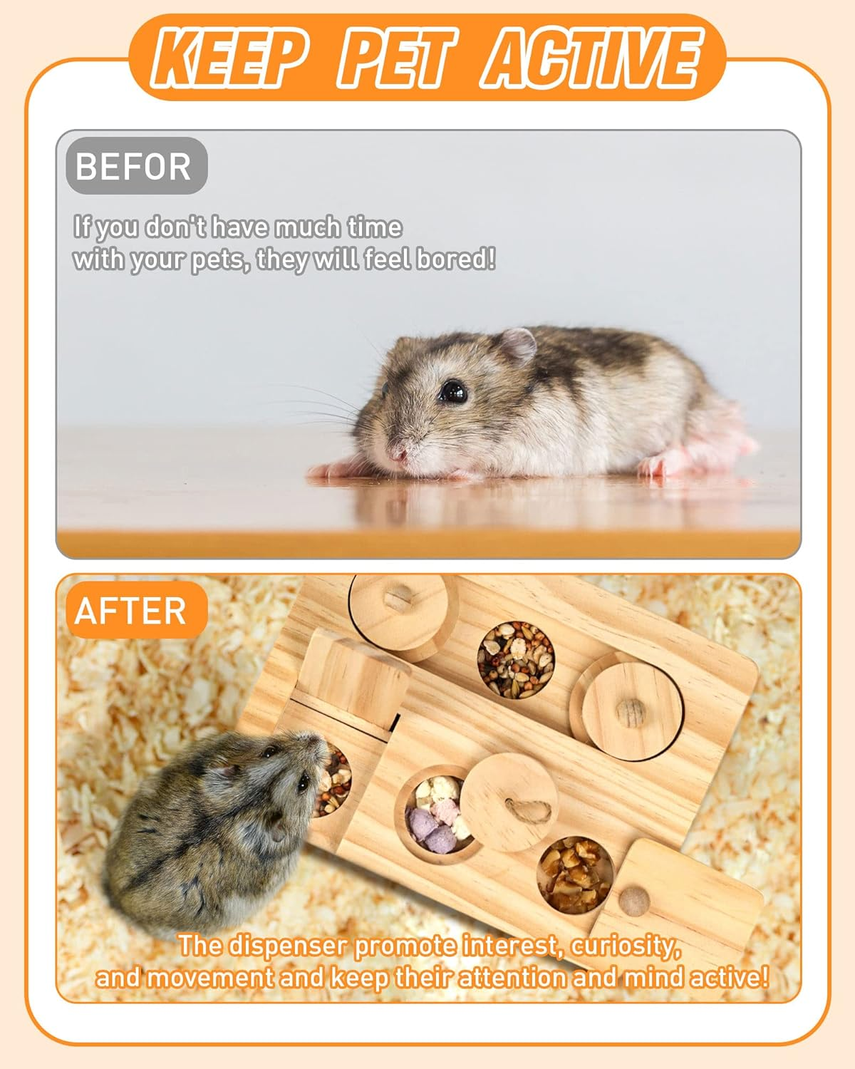 Guinea Pig Foraging Toys,Hamsters Wooden Interactive Enrichment Toys, Treat Dispenser for Small Animal Funny Toys, for Rabbits, Bunny, Chinchillas, Rats and Gerbils image number 3