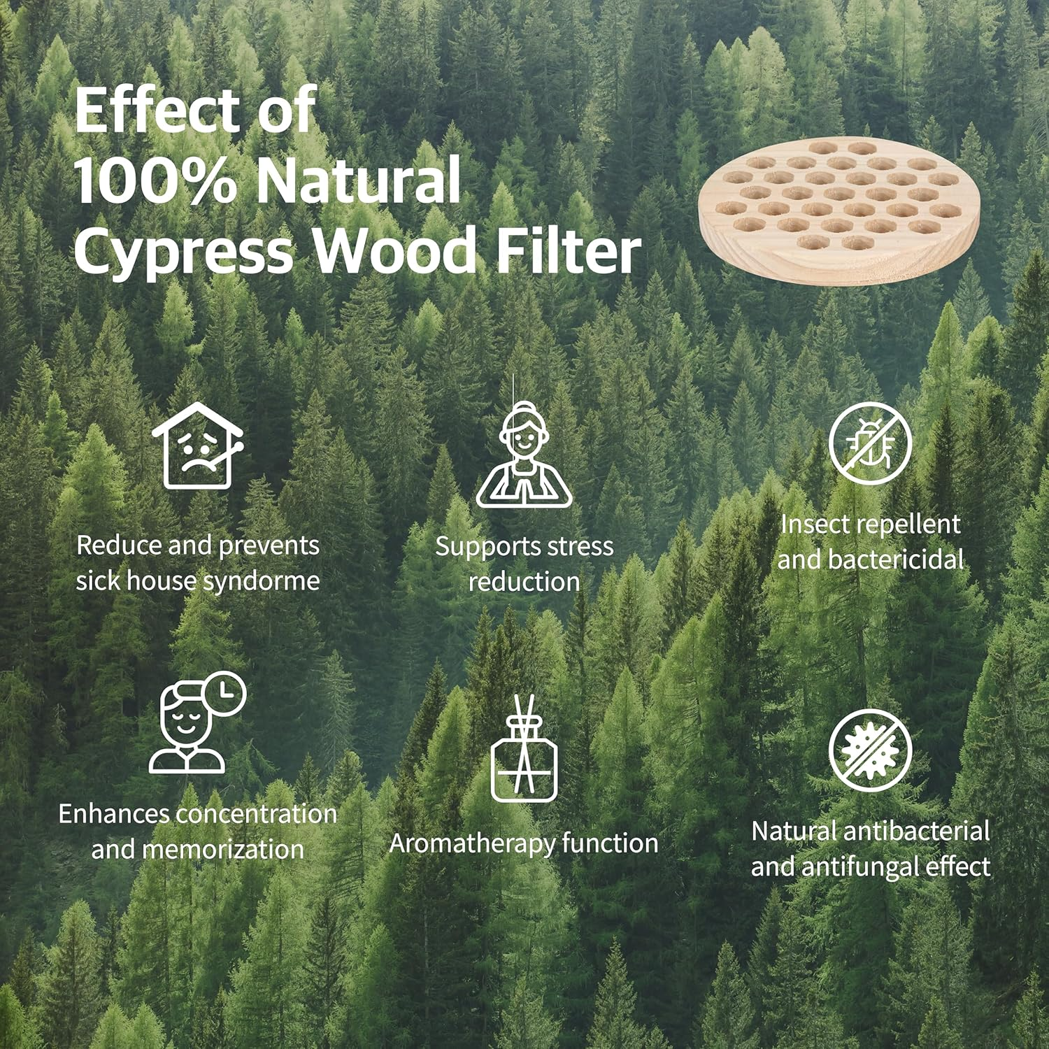 IMUNSEN M-003B Car Air Purifier with Cypress Wood, 4-Stage Filtration, H13 True HEPA Filter, Captures Smoke, Odors, Mold, Allergens, USB Port 5V Car, Desk and Office, Made in Kroea &ndash; Black - M-003B image number 5